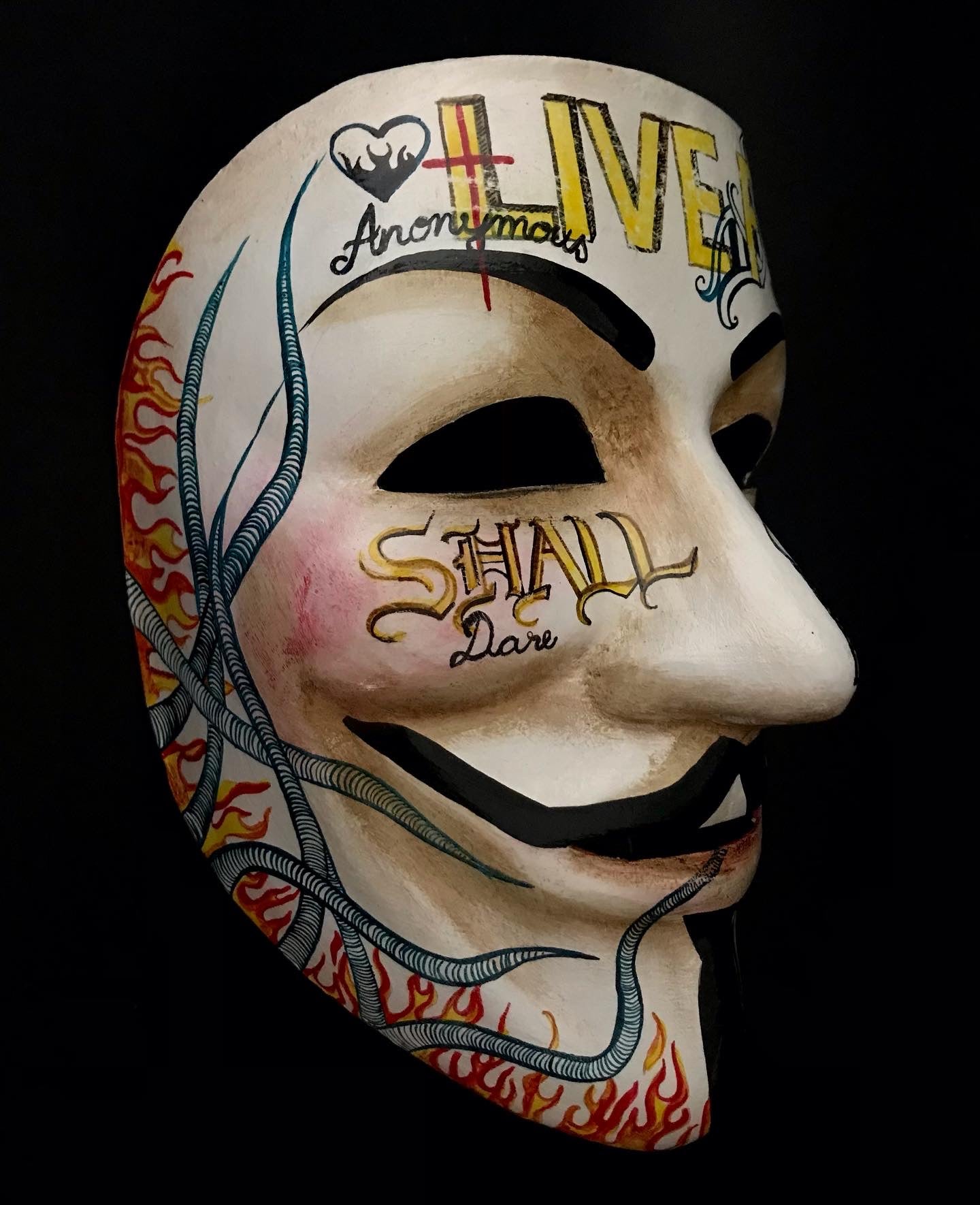 Anonymous mask with tattoos