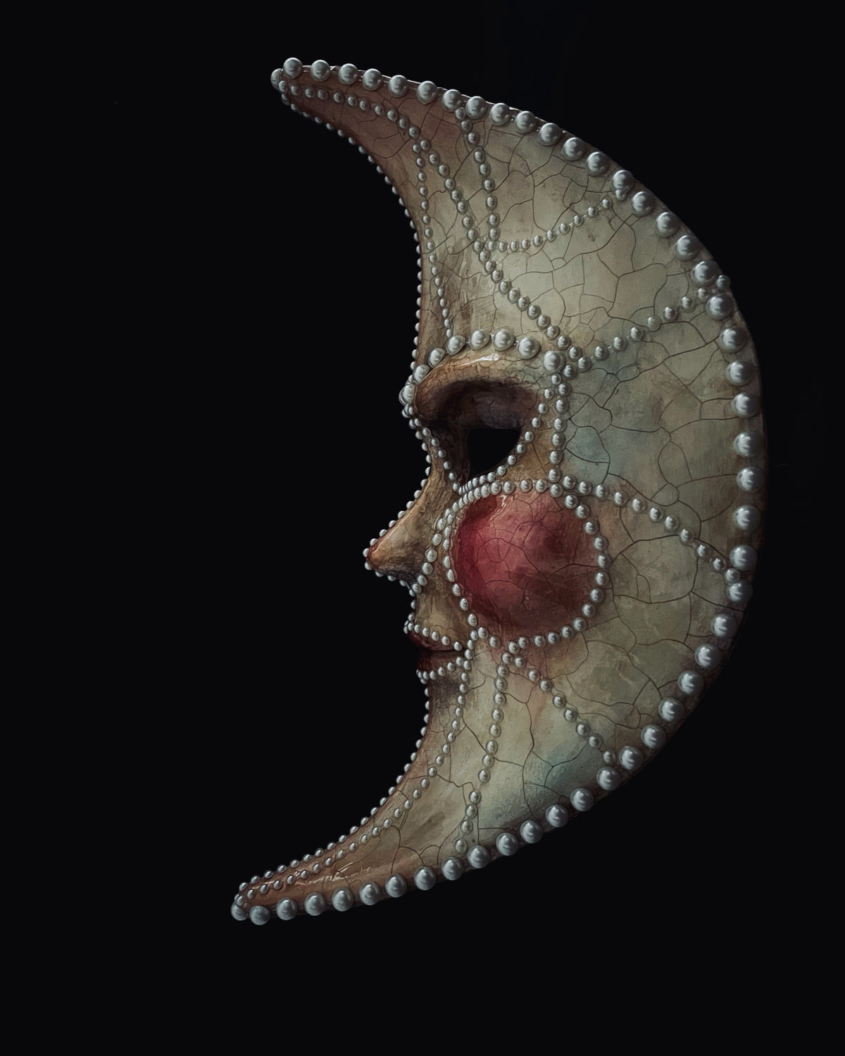 Moon Mask Randy Iniguez Handcrafted Crescent Moon Mask with Pearls – Elegant Venetian Style We ...