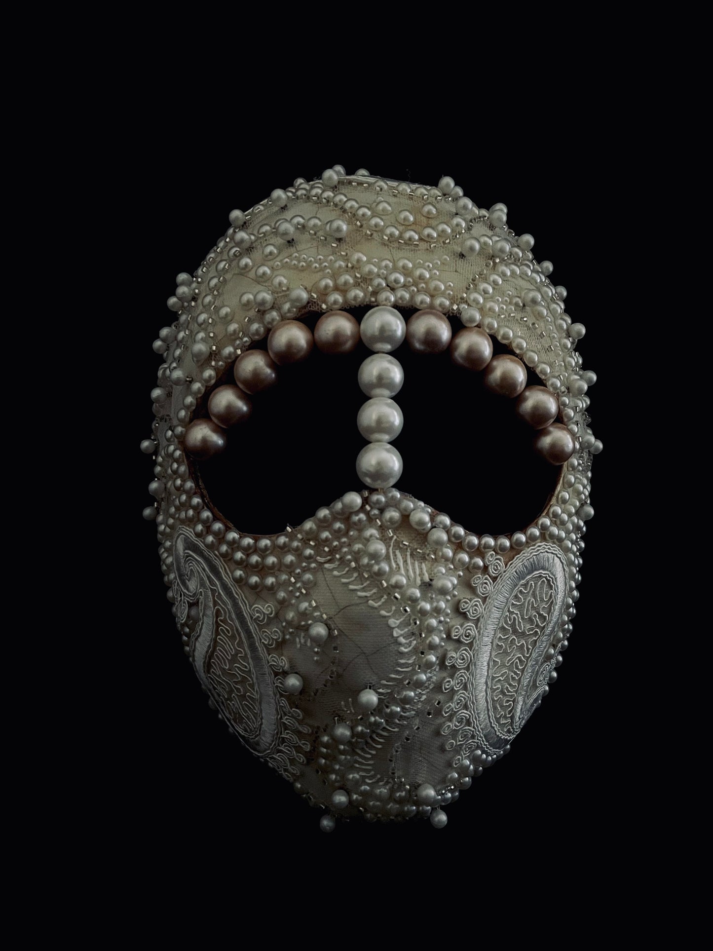 Handmade Pearl Embellished Full Face Mask – Luxury Costume & Art Mask
