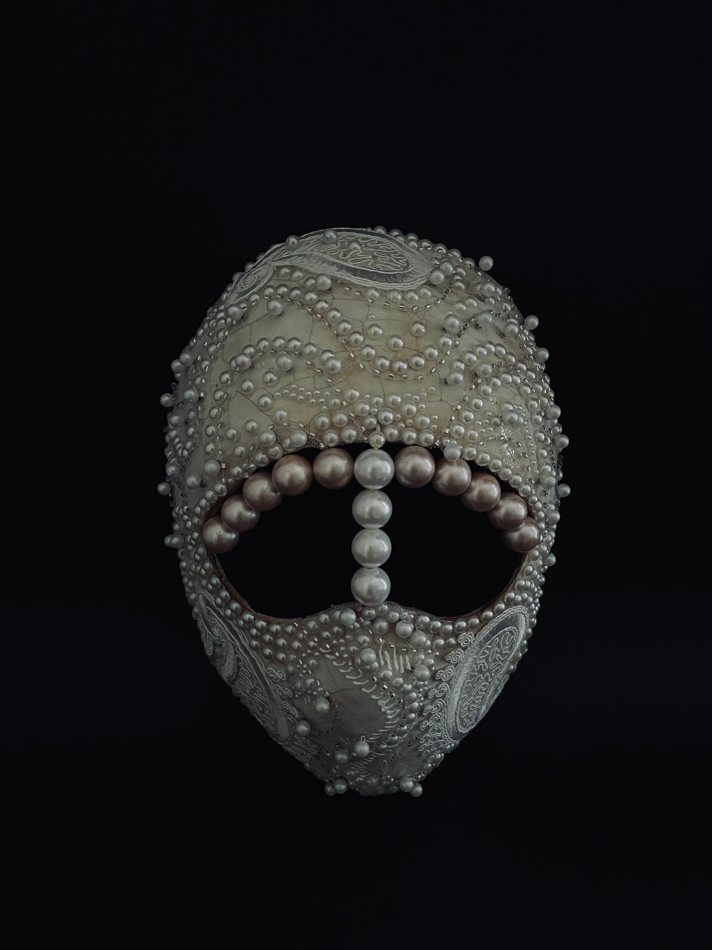 Handmade Pearl Embellished Full Face Mask – Luxury Costume & Art Mask