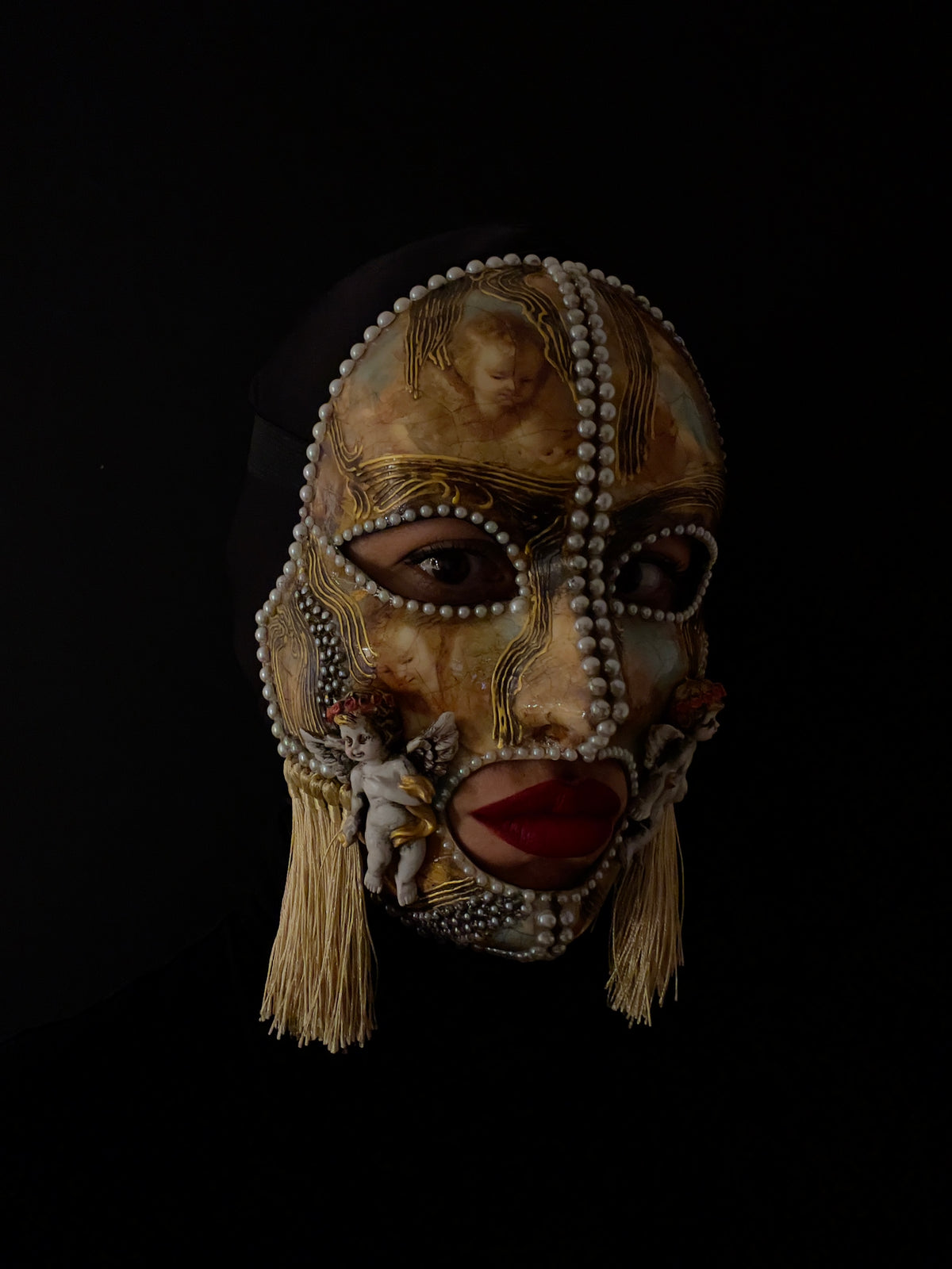 Unique Baroque Cherub Mask.Gold & Pearl Venetian Inspired Art Mask