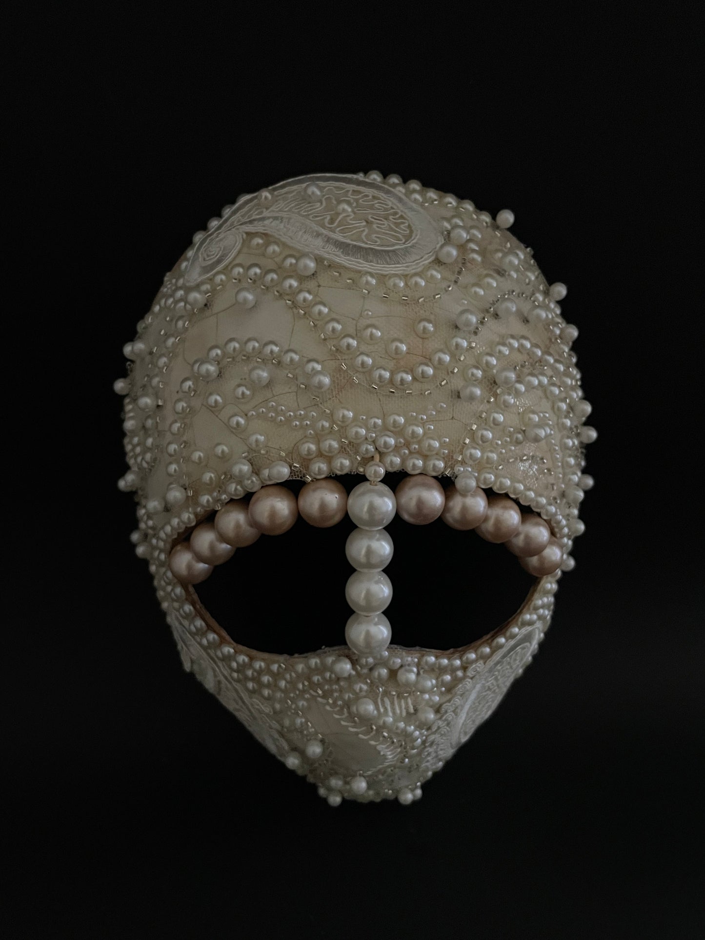 Handmade Pearl Embellished Full Face Mask – Luxury Costume & Art Mask