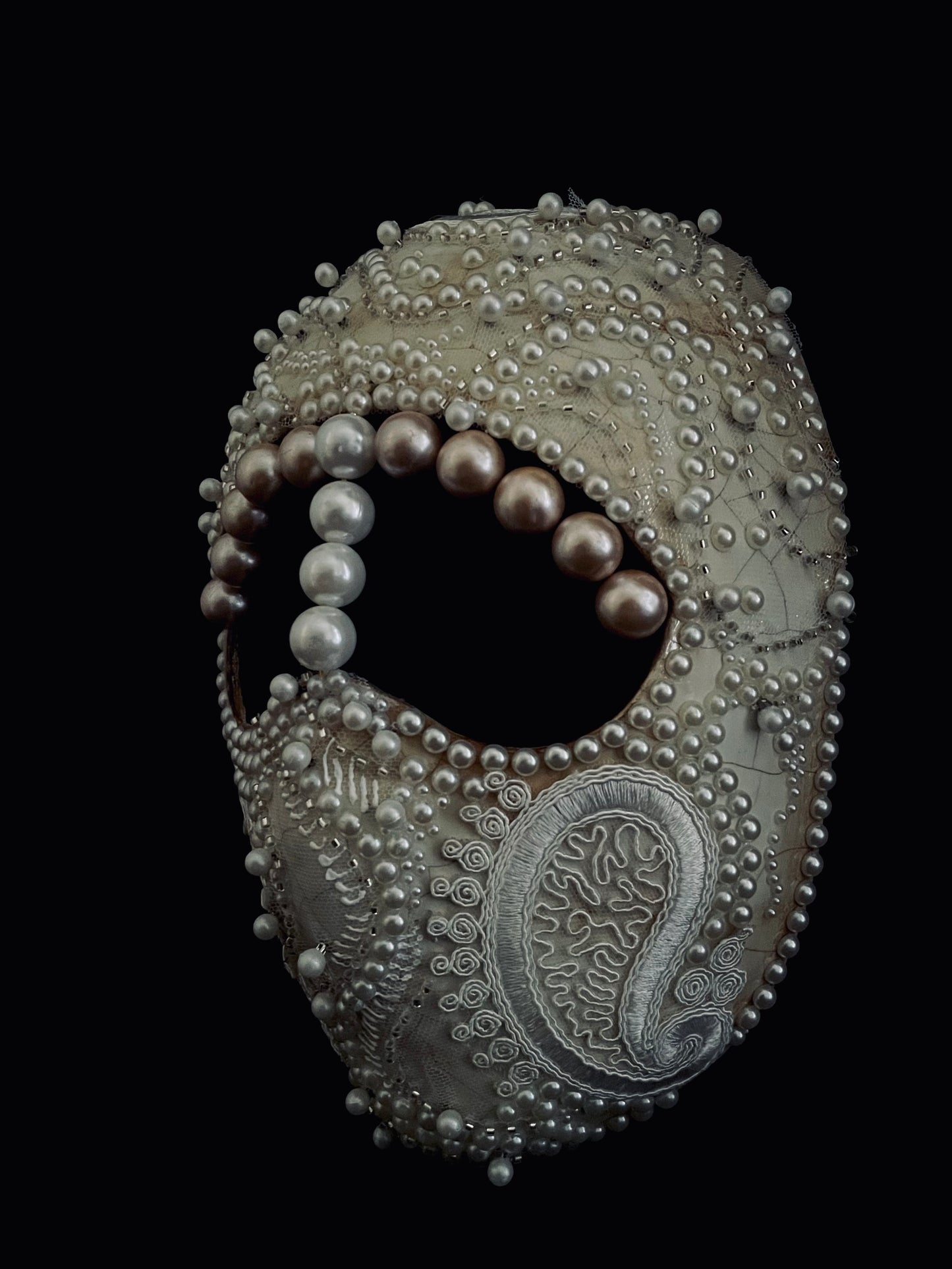 Handmade Pearl Embellished Full Face Mask – Luxury Costume & Art Mask