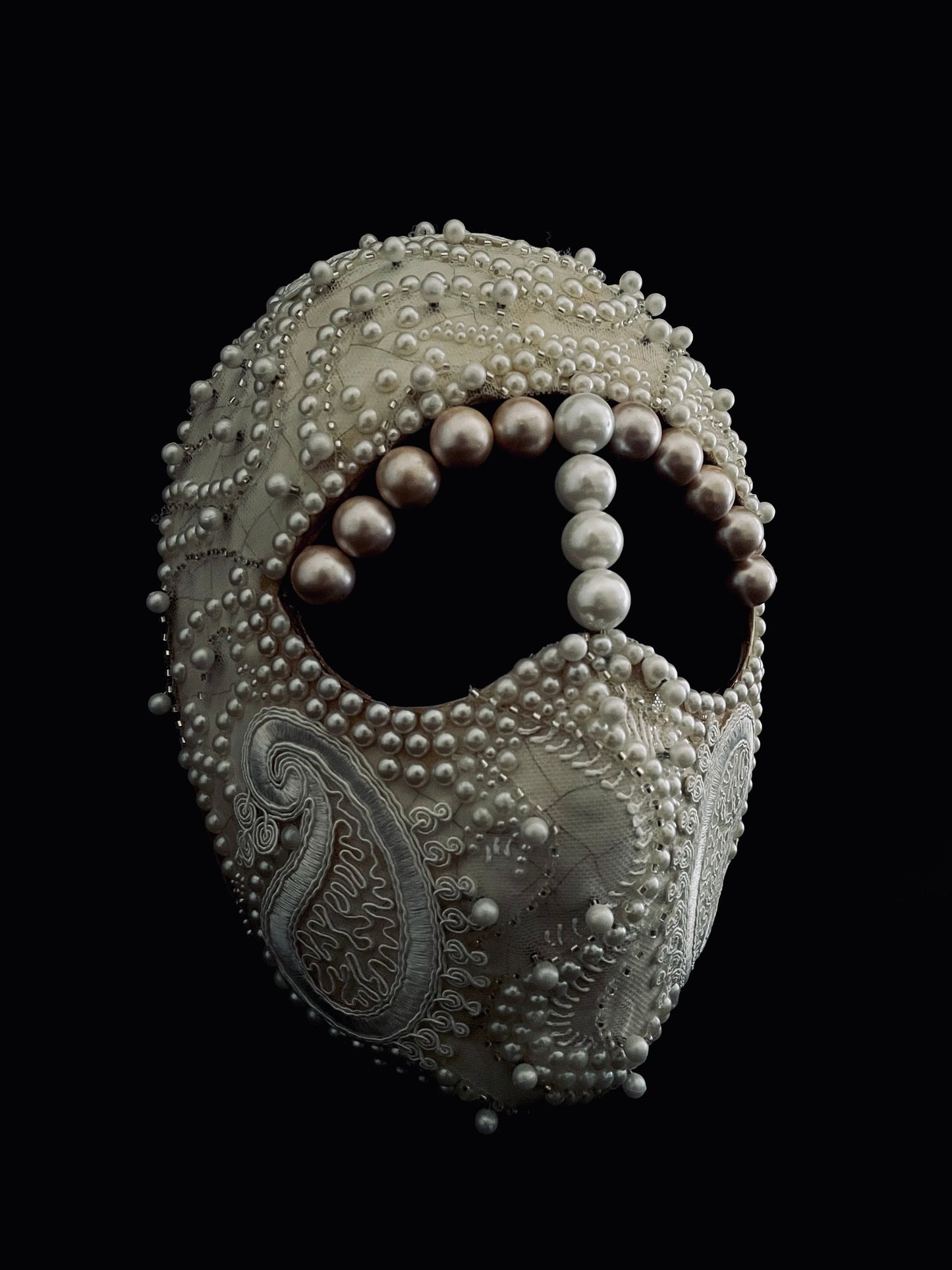 Handmade Pearl Embellished Full Face Mask – Luxury Costume & Art Mask