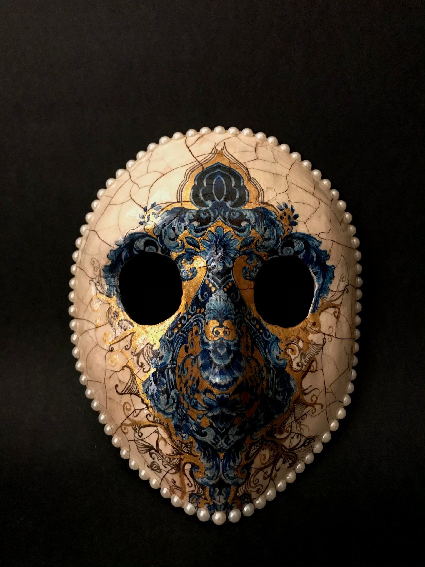 Blue and gold Moretta mask