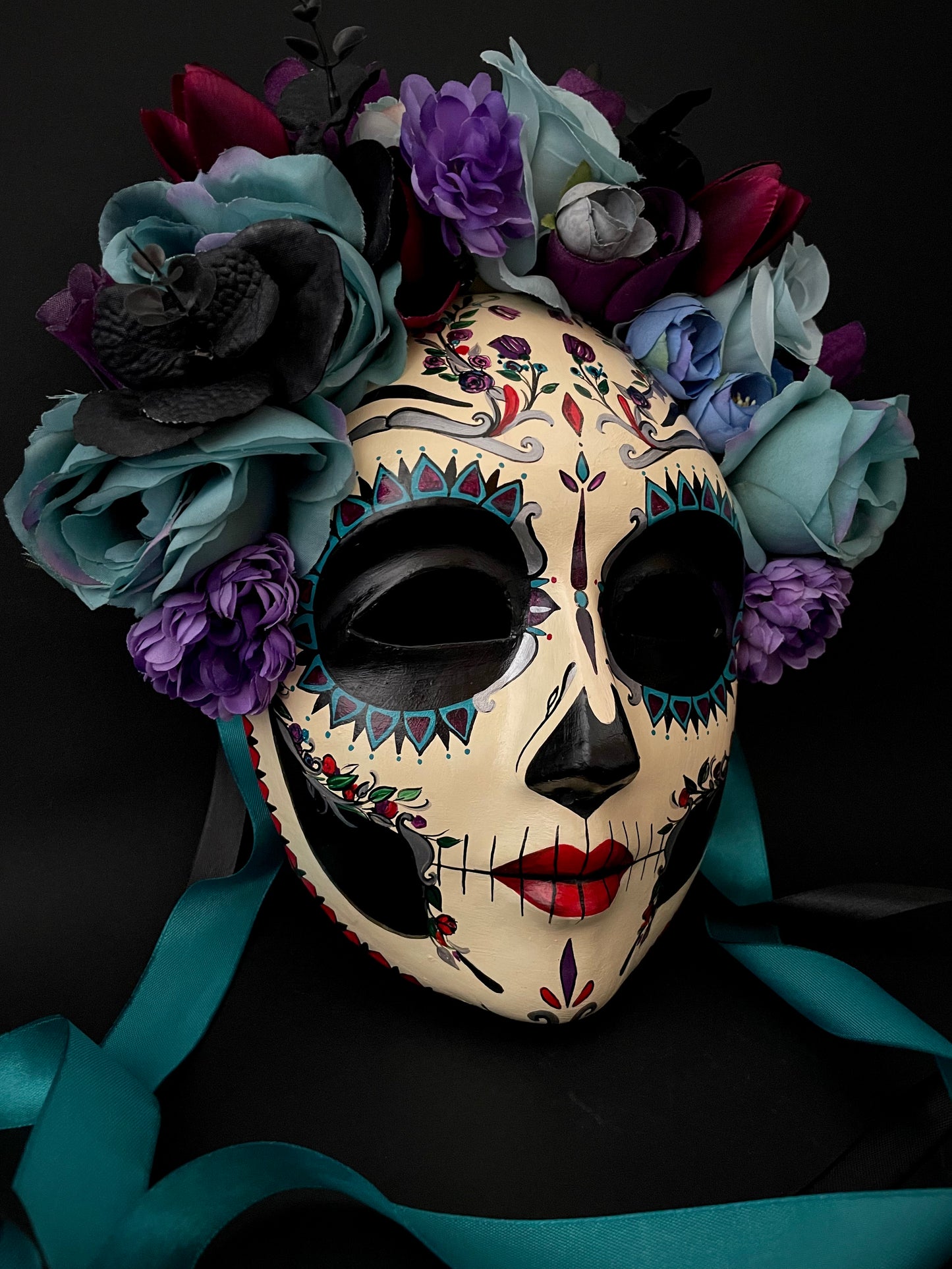 Blue and purple Catrina. Day of the dead art.