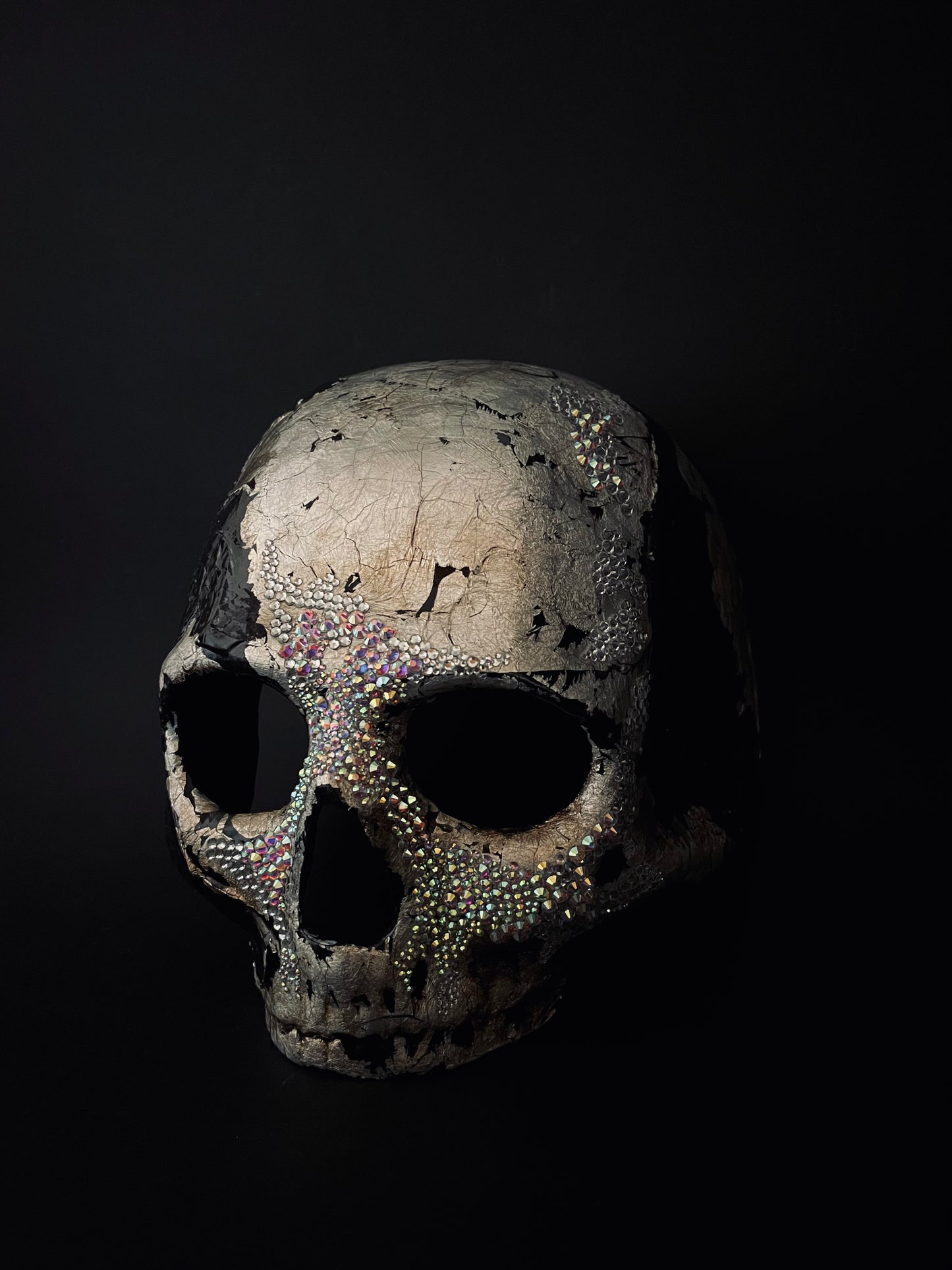 Half face skull mask with rhinestones. Skull mask