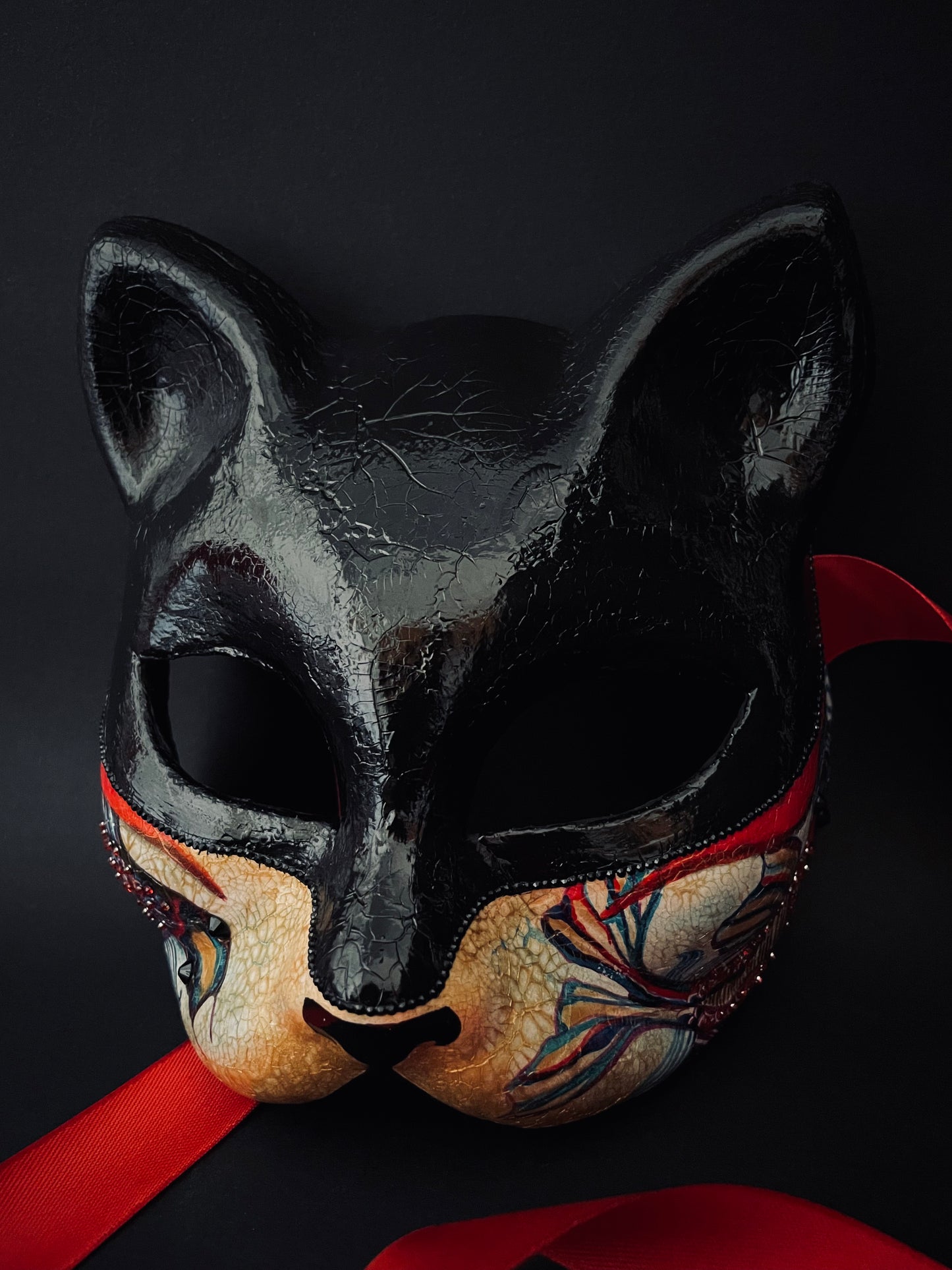 Black Kitsune mask. Japanese fox.