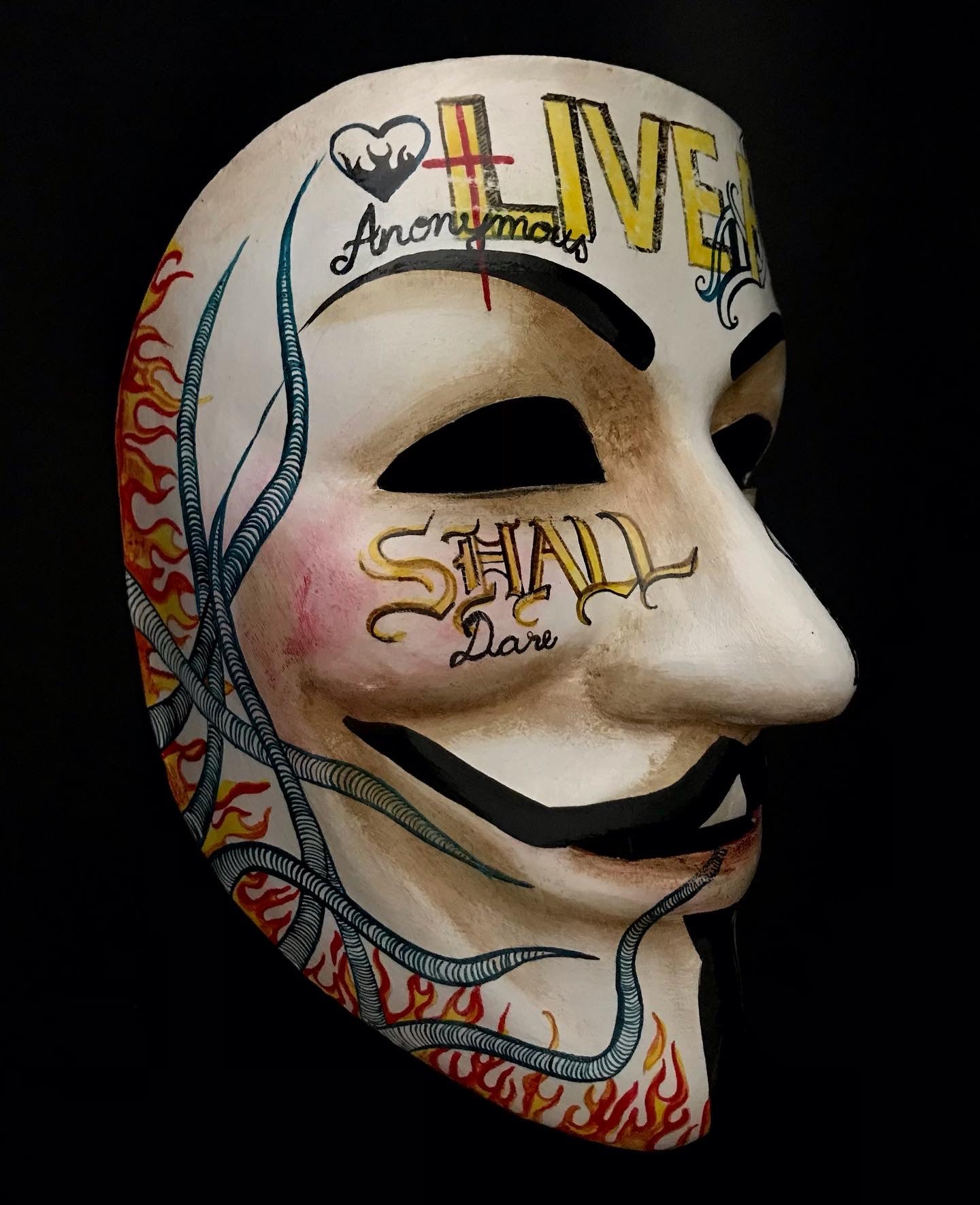 Anonymous mask with tattoos