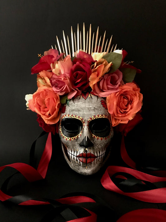 Catrina mask with orange flowers