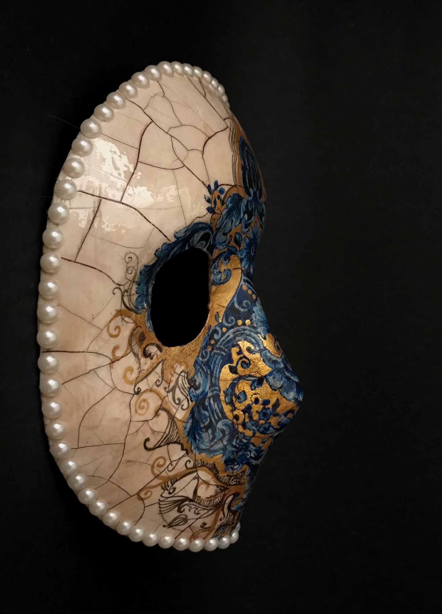 Blue and gold Moretta mask