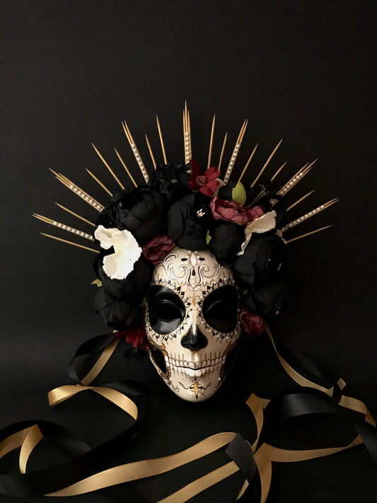 Catrina mask with black peonies