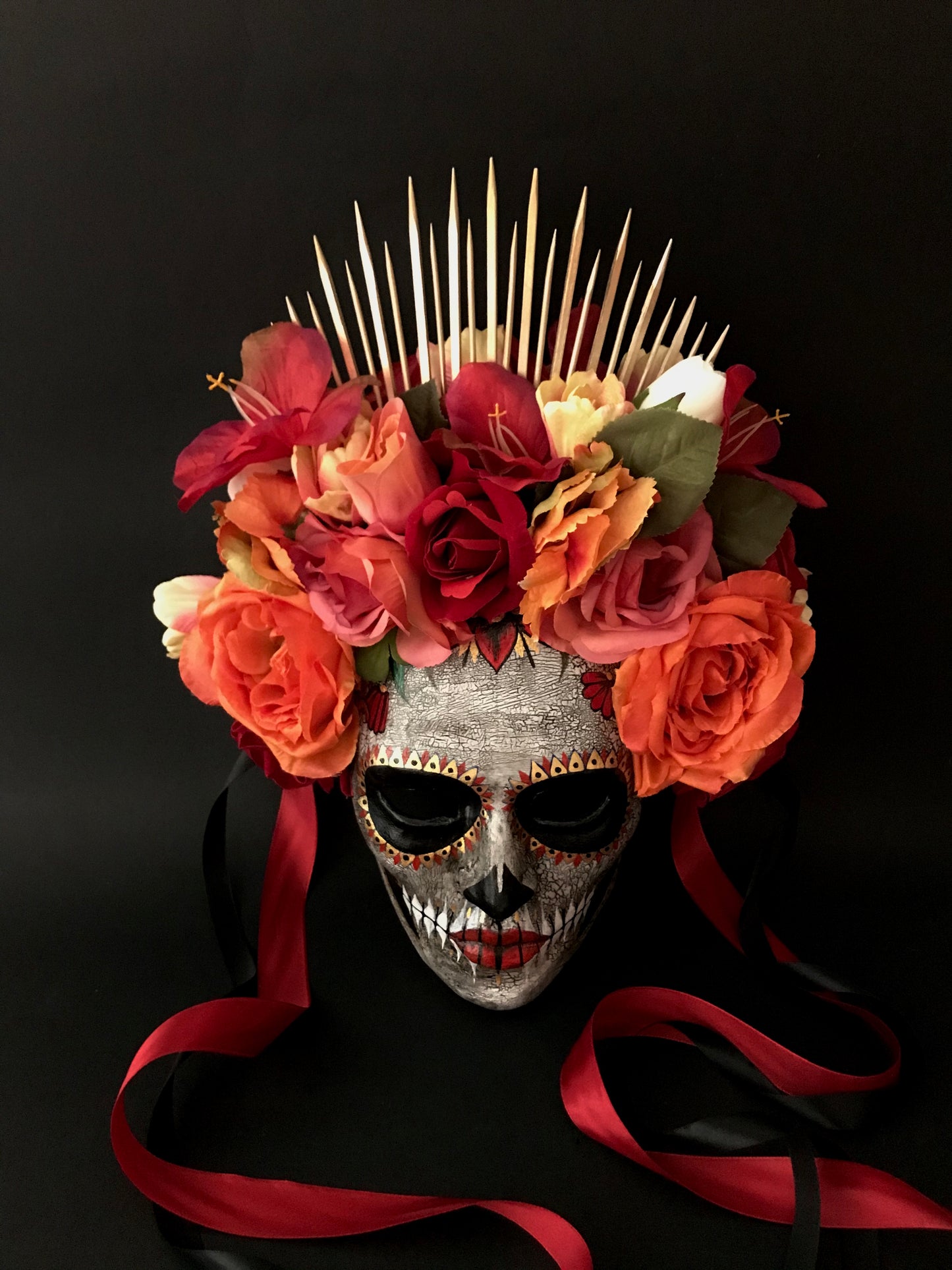 Catrina mask with orange flowers