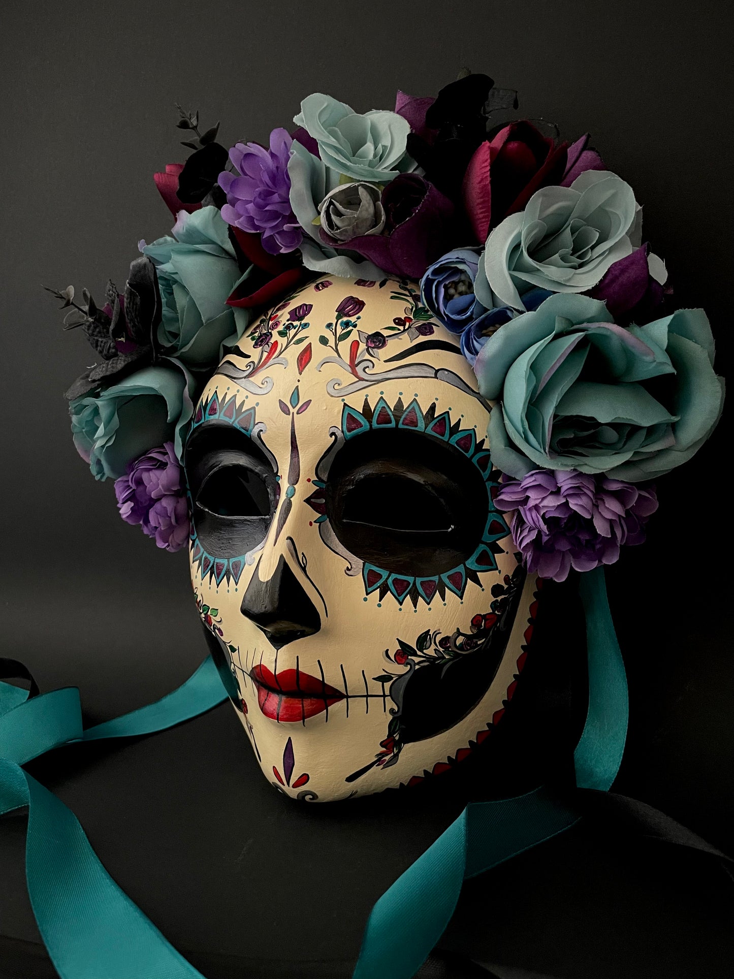 Blue and purple Catrina. Day of the dead art.