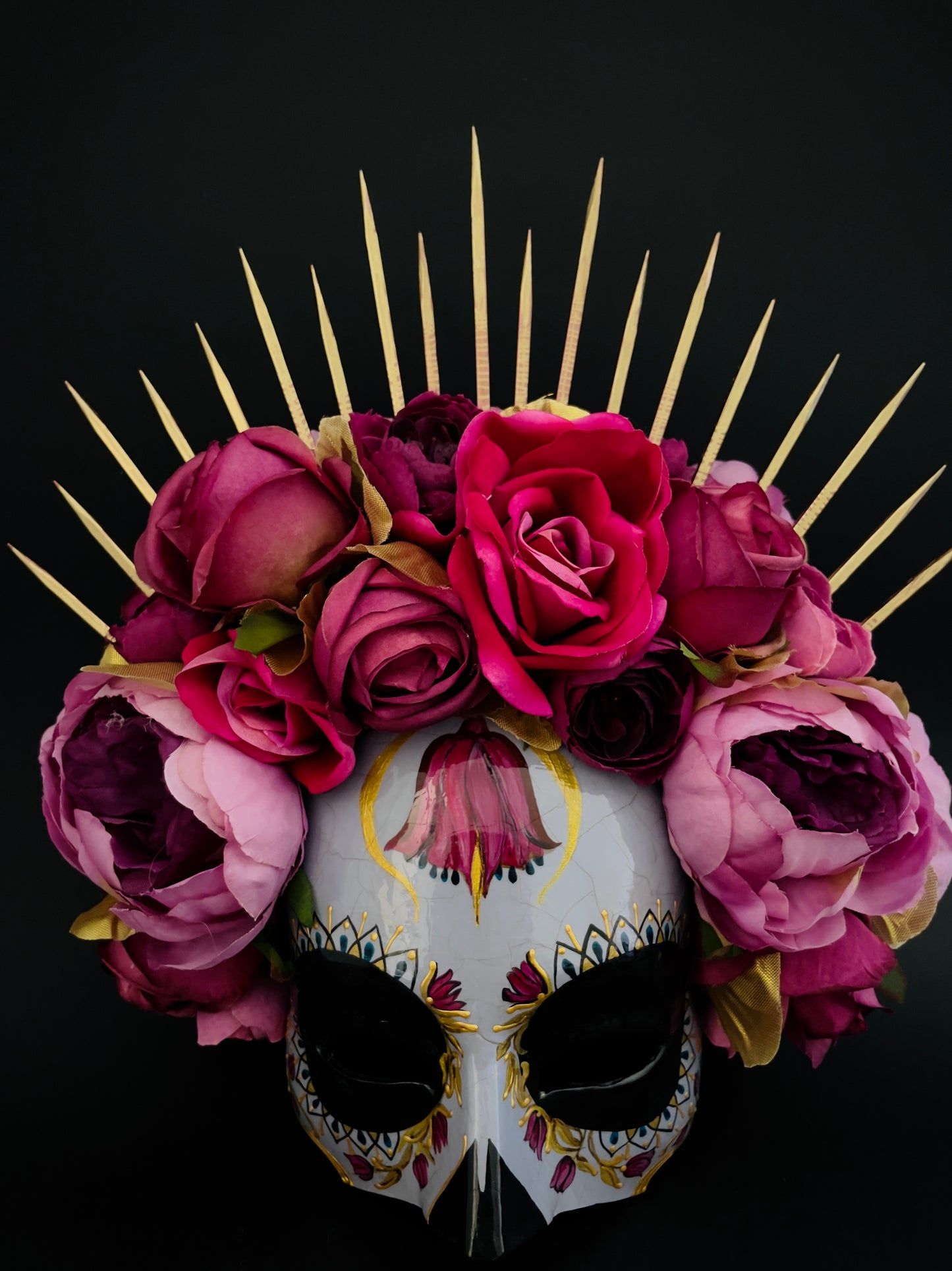 Purple and pink Catrina mask. Day of the dead art.