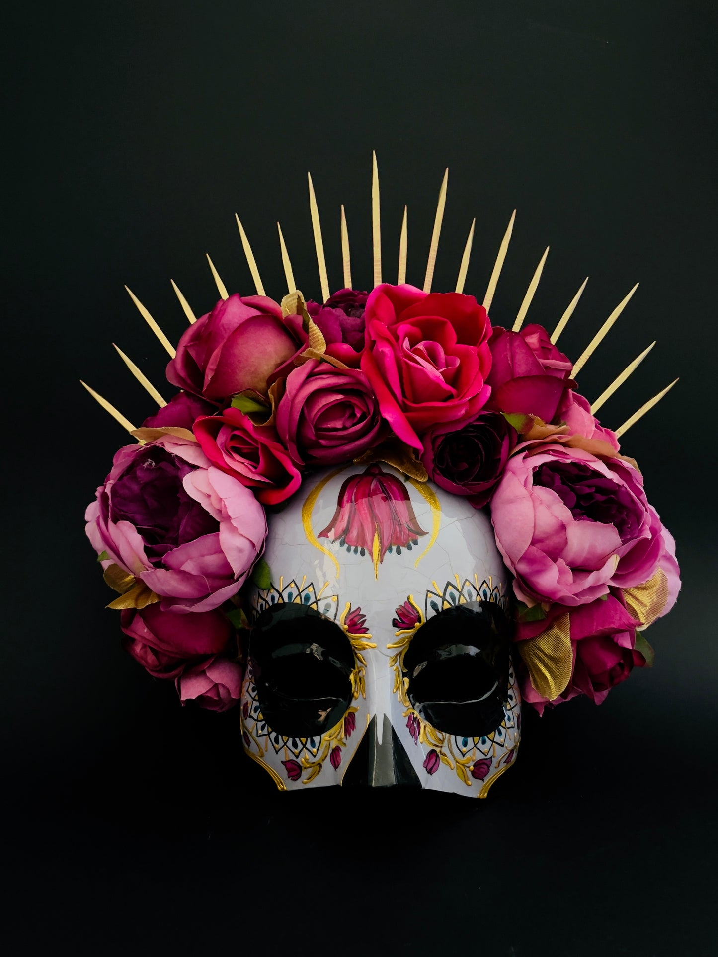 Purple and pink Catrina mask. Day of the dead art.