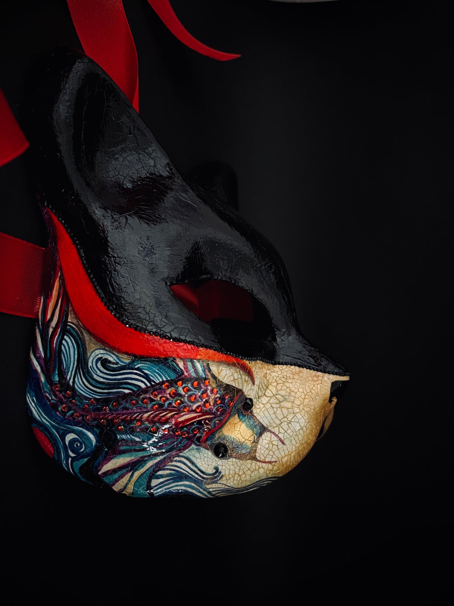 Black Kitsune mask. Japanese fox.