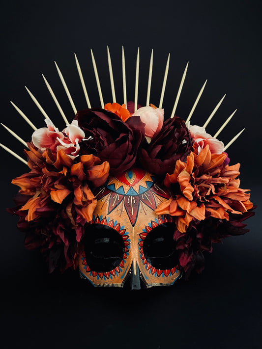 Catrina mask in autumnal colors. Day of the dead art.