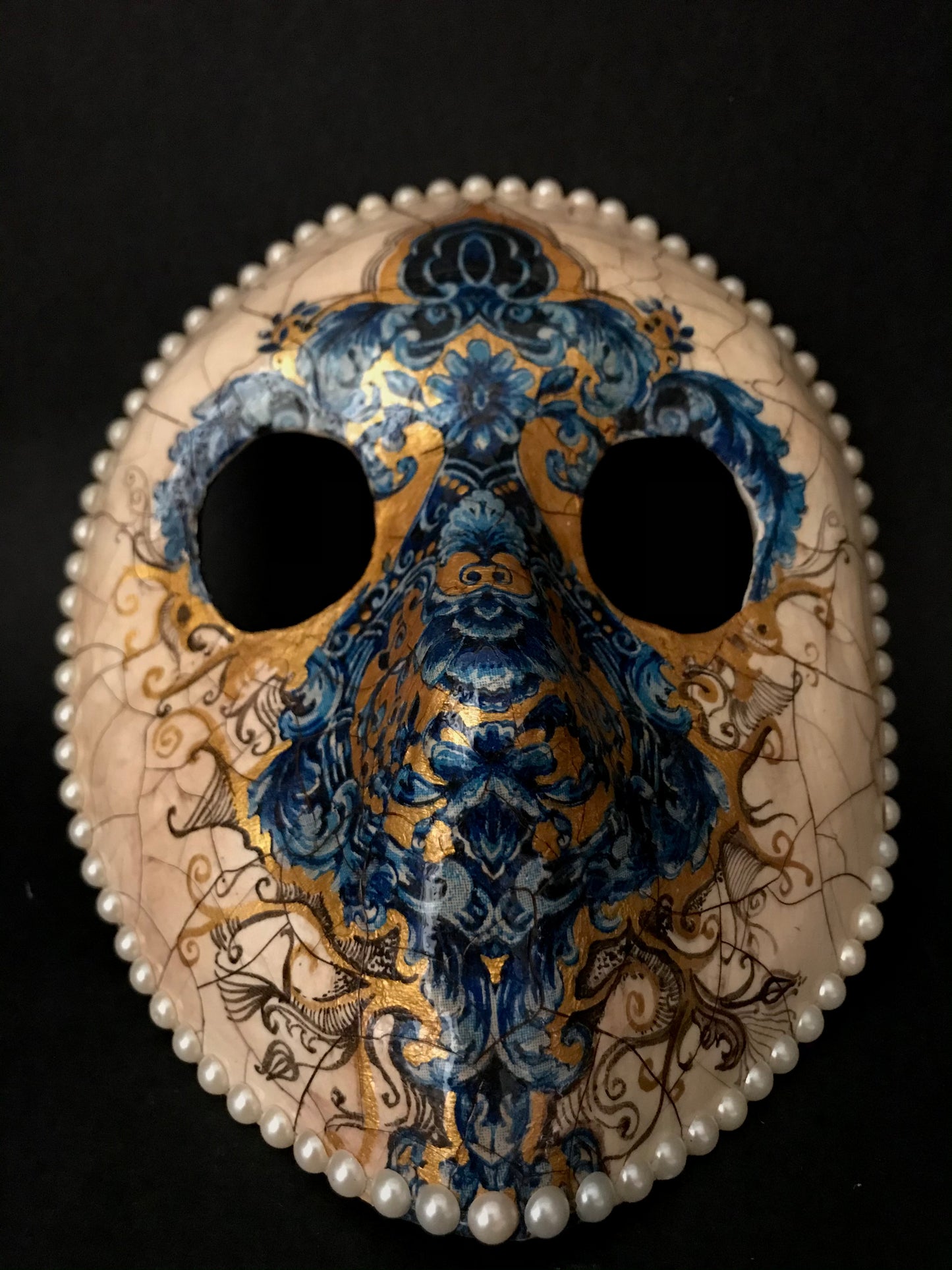 Blue and gold Moretta mask