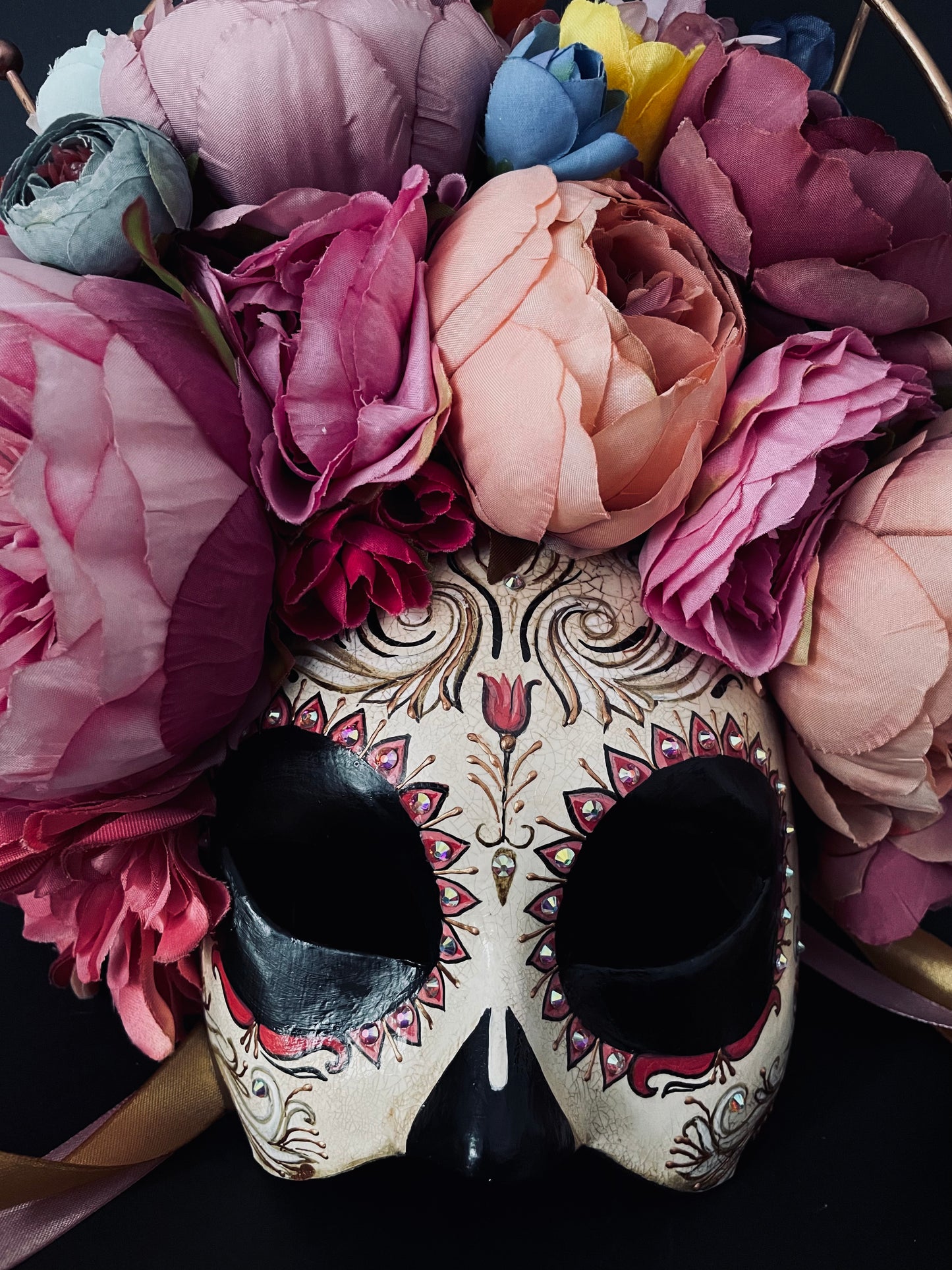 Half face Catrina with pink flowers