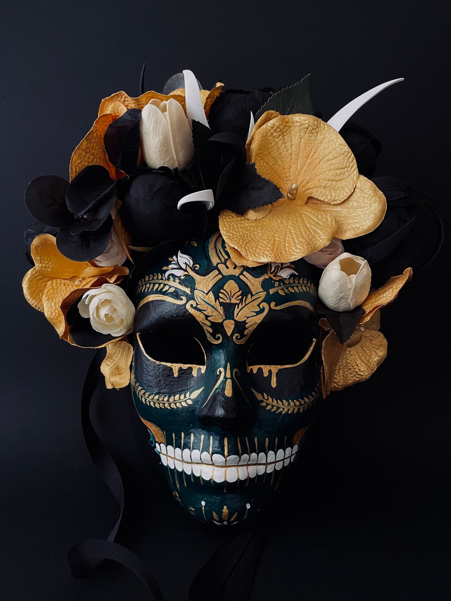 Dark green Catrina mask. Day of the dead mask