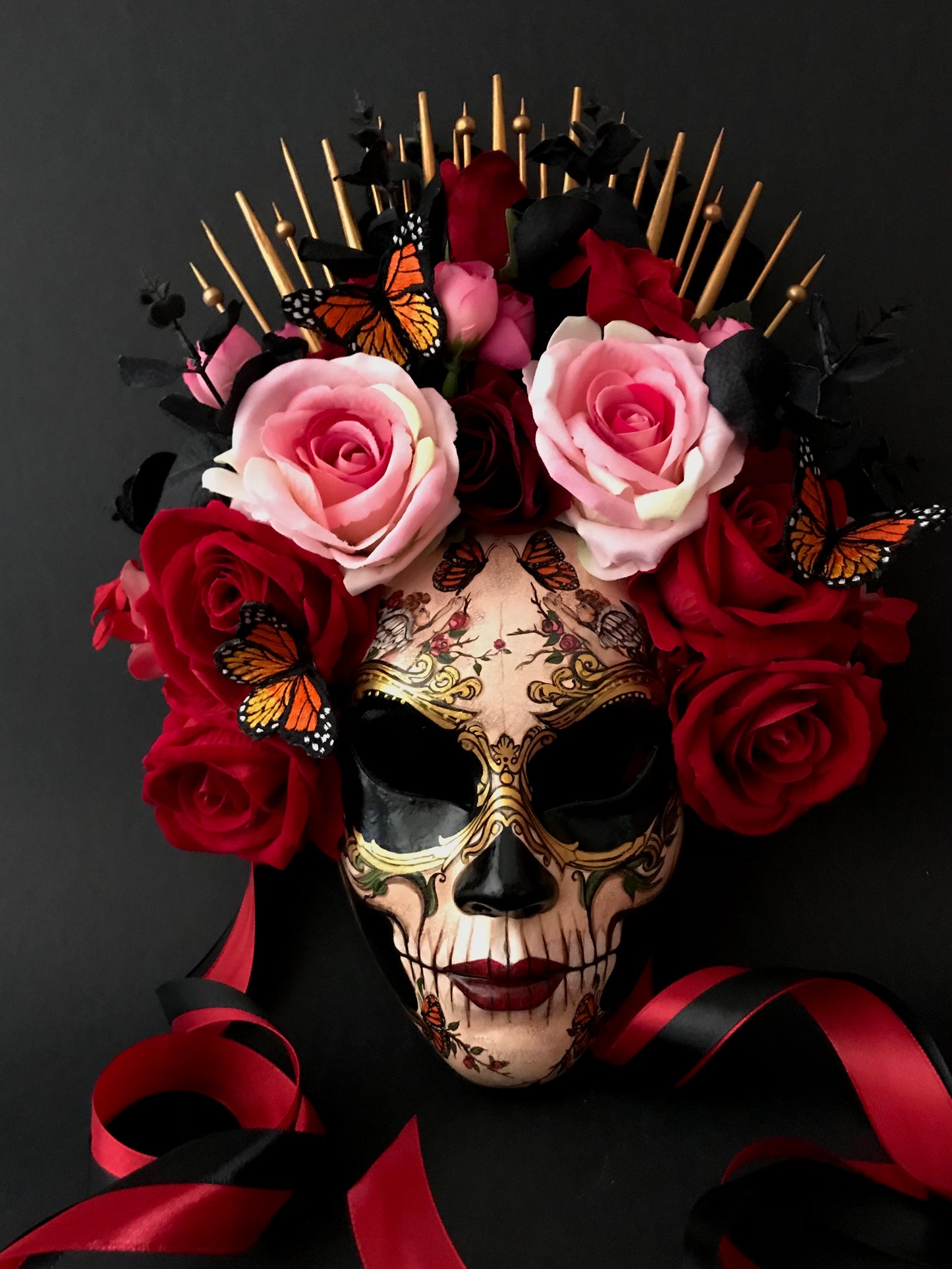 Catrina mask with angels and butterflies