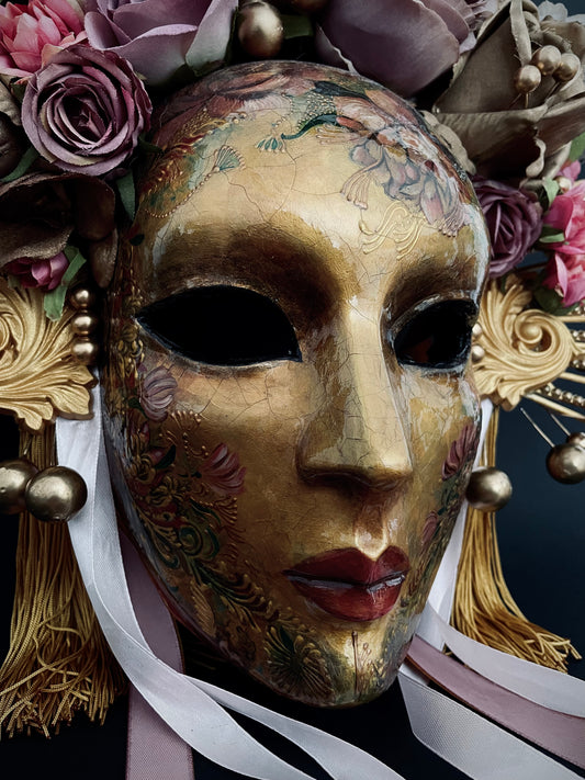 Gold mask with flowers.Limited edition.