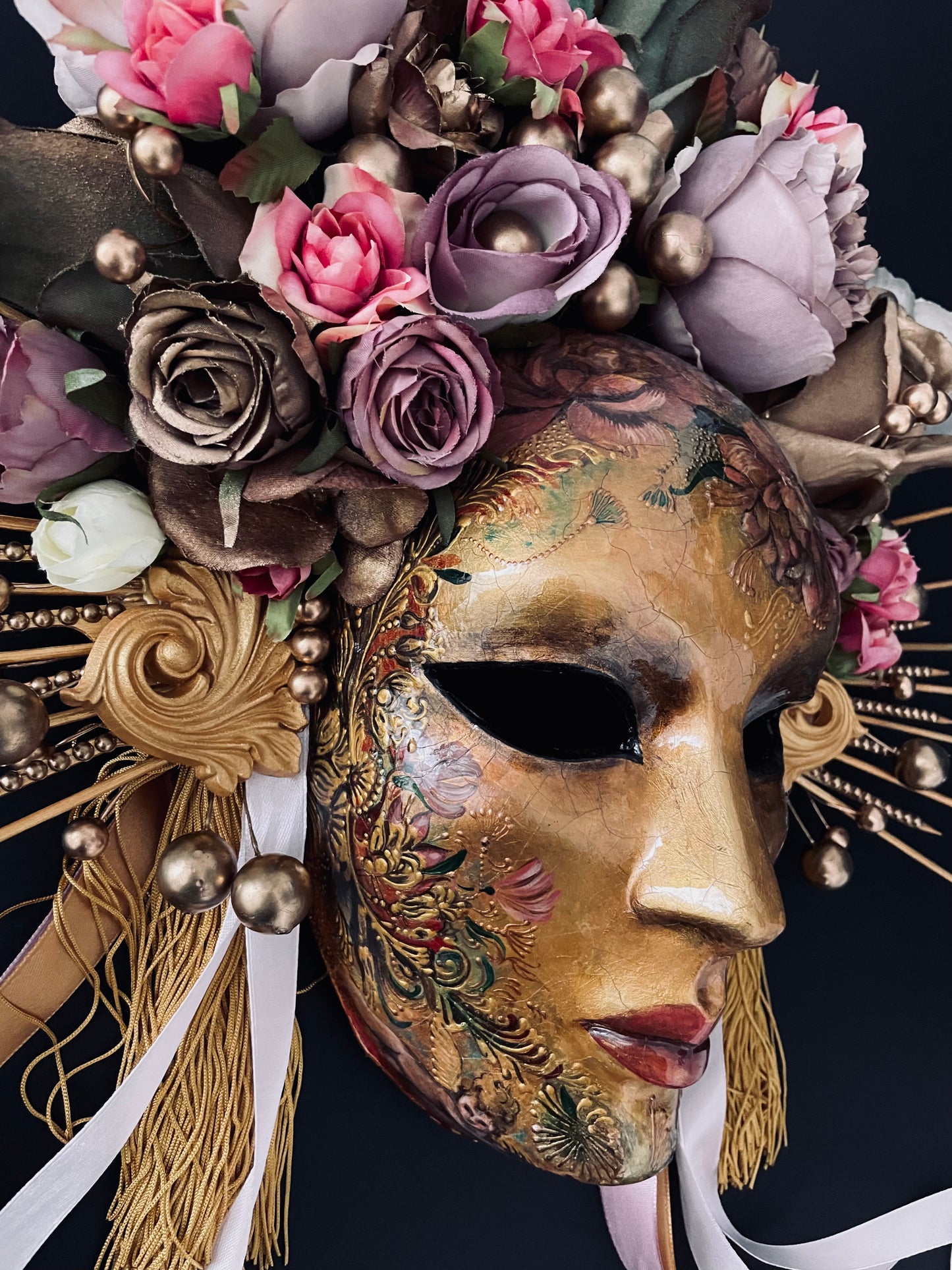 Gold mask with flowers.Limited edition.