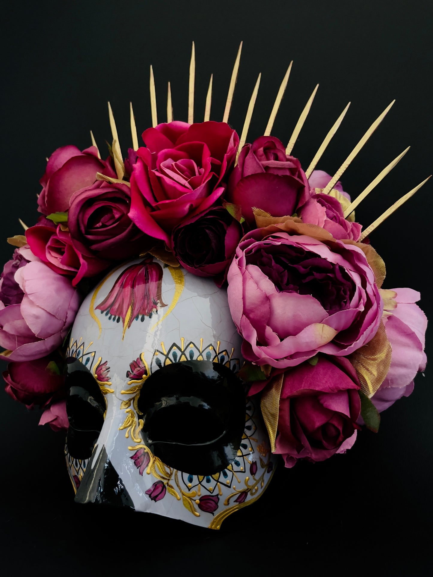 Purple and pink Catrina mask. Day of the dead art.