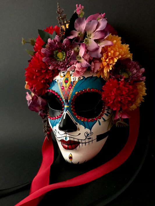 Catrina with colored flowers