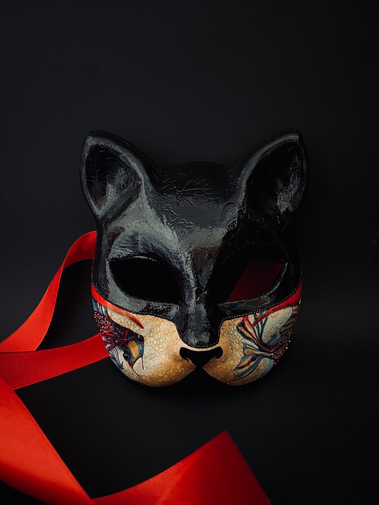 Black Kitsune mask. Japanese fox.