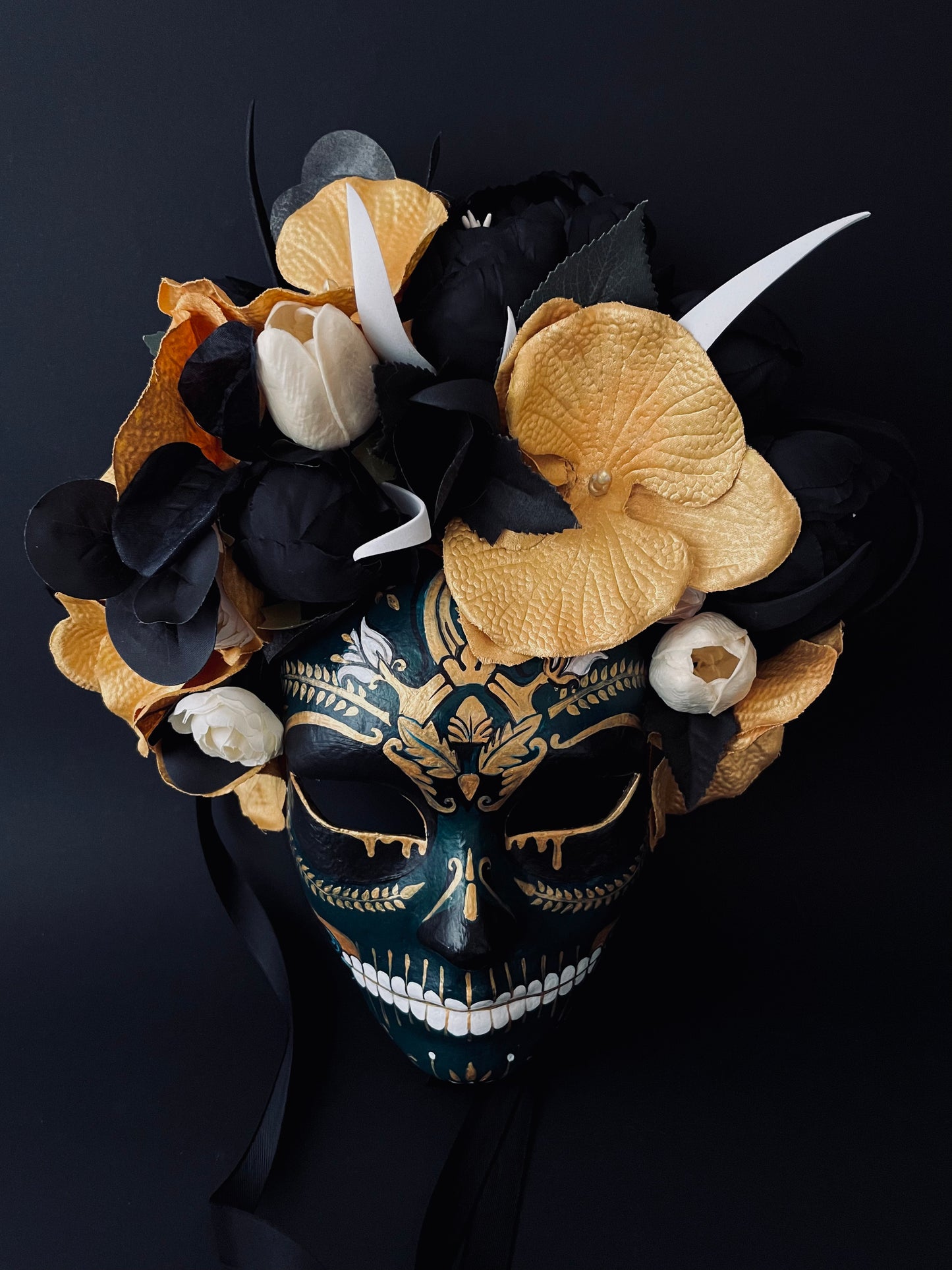 Dark green Catrina mask. Day of the dead mask