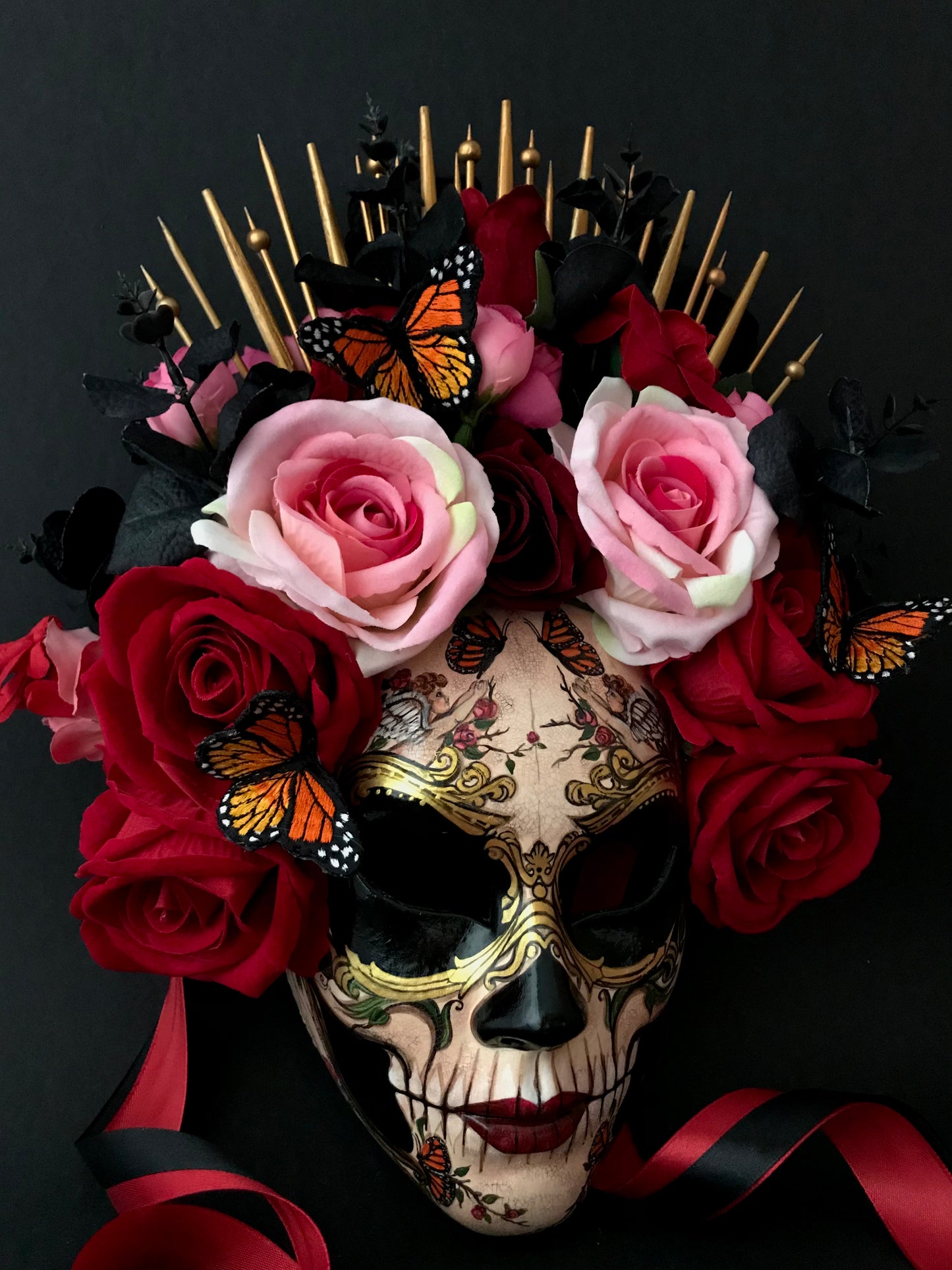 Catrina mask with angels and butterflies