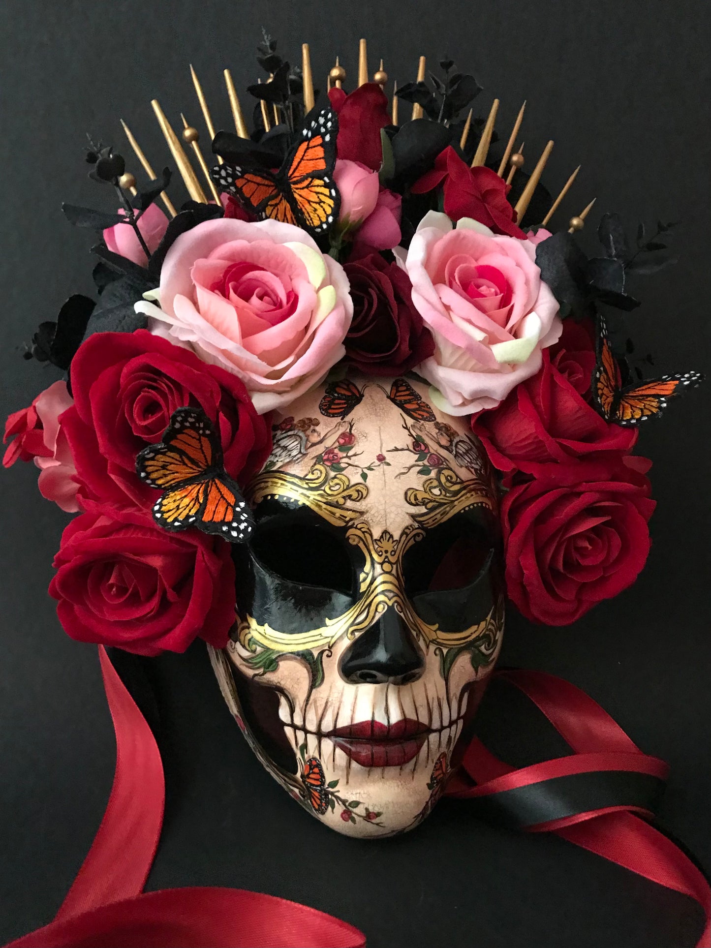 Catrina mask with angels and butterflies