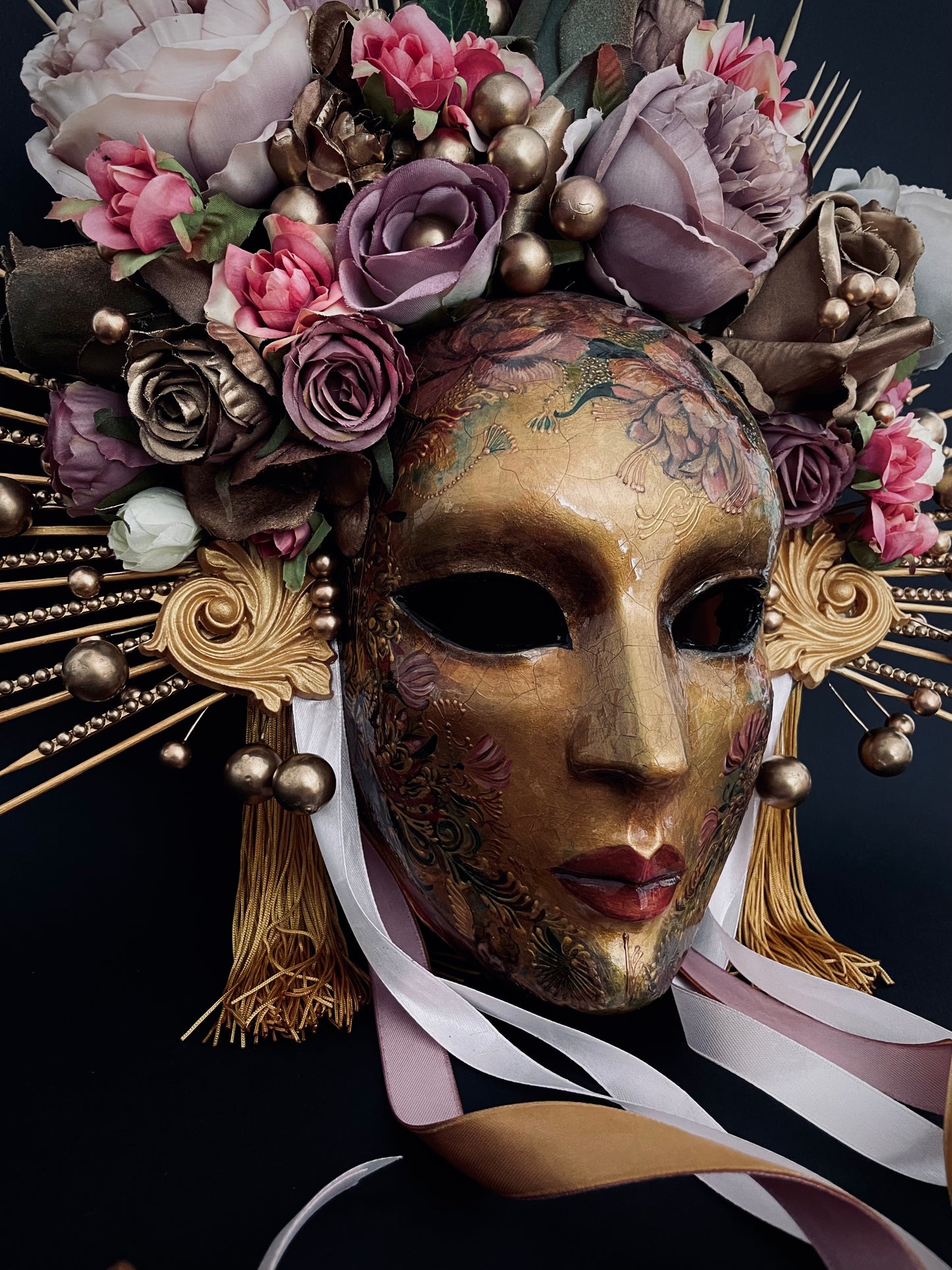 Gold mask with flowers.Limited edition.