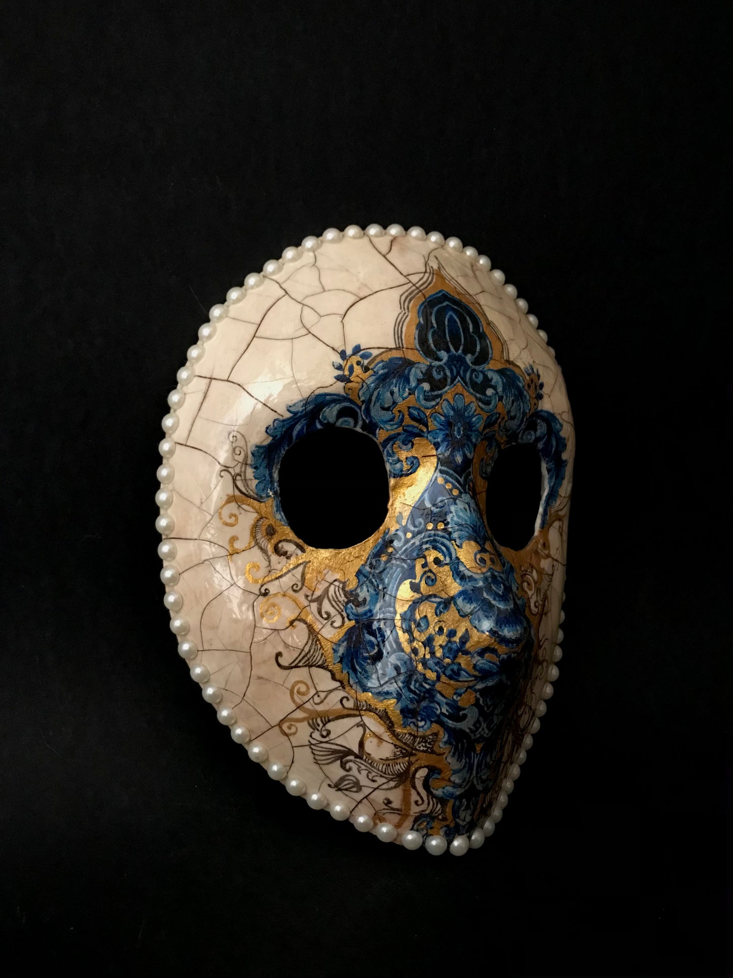 Blue and gold Moretta mask