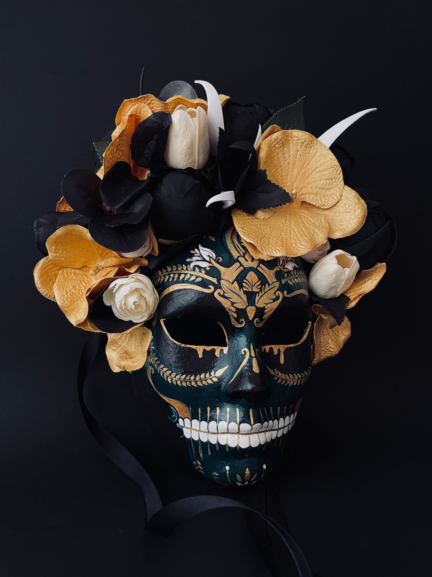 Dark green Catrina mask. Day of the dead mask