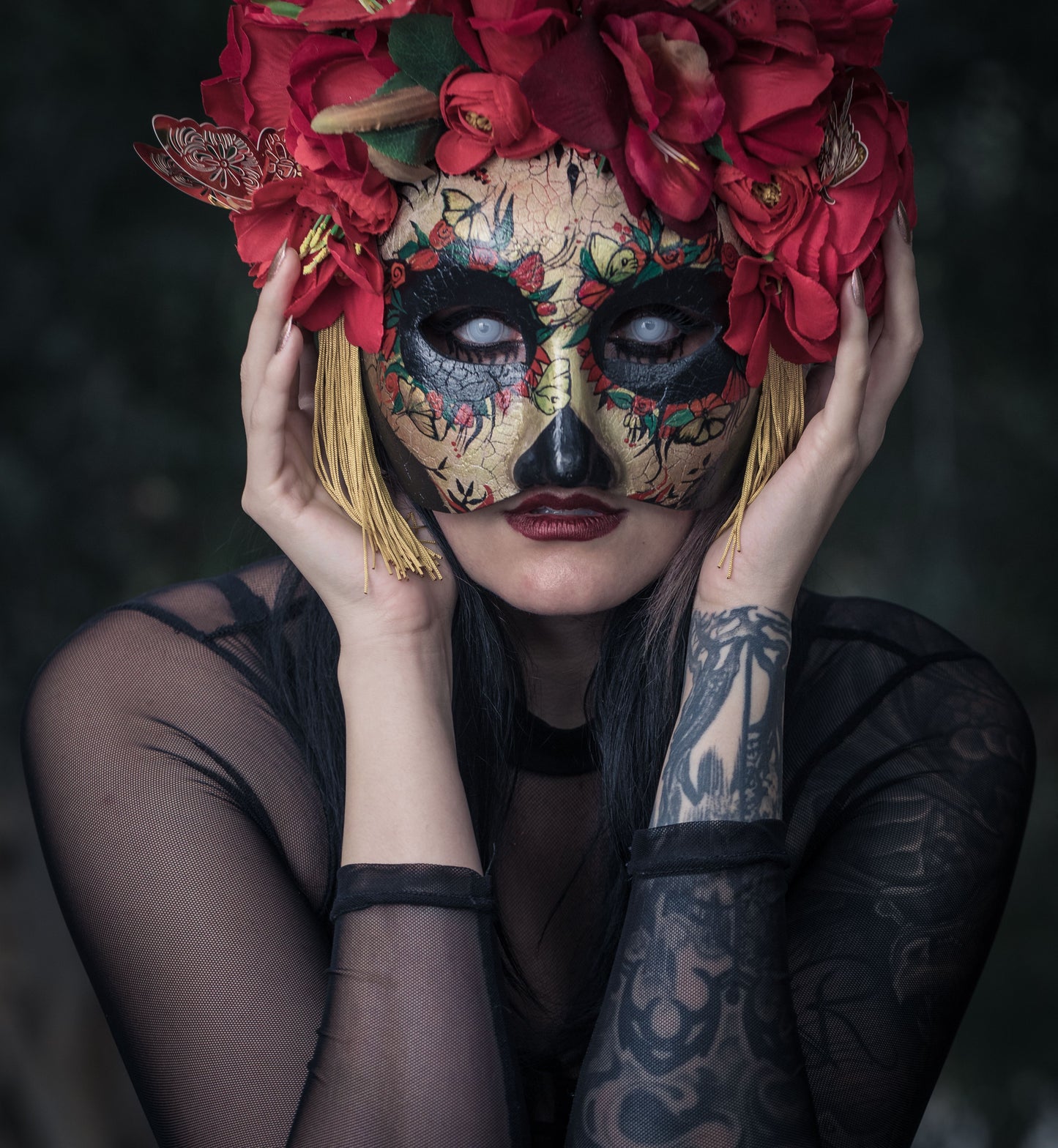 Red half face Catrina mask