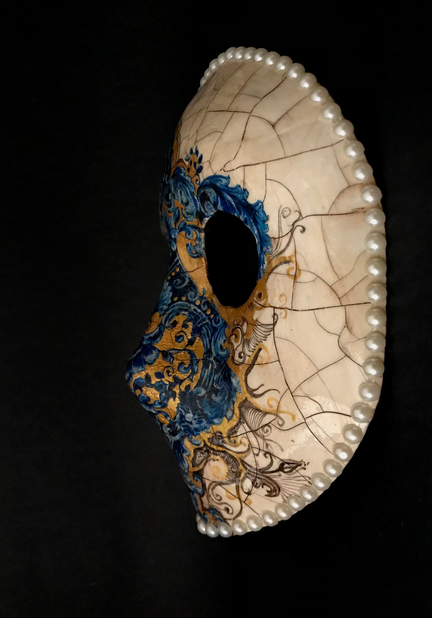 Blue and gold Moretta mask