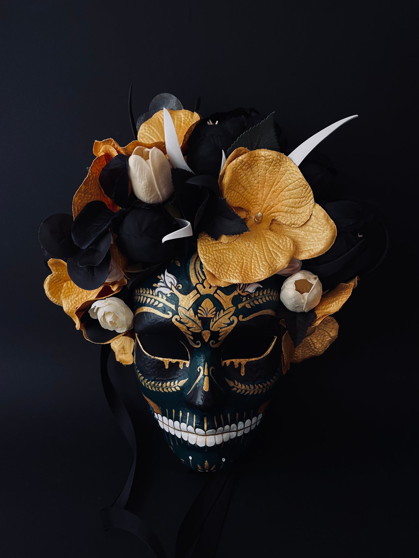 Dark green Catrina mask. Day of the dead mask