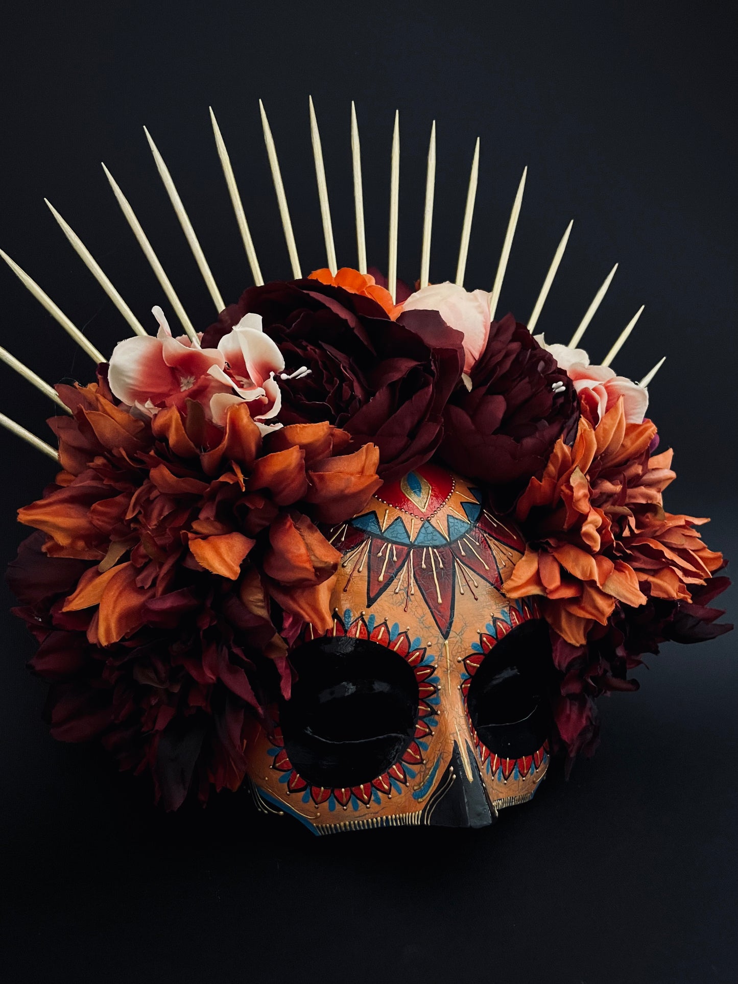 Catrina mask in autumnal colors. Day of the dead art.