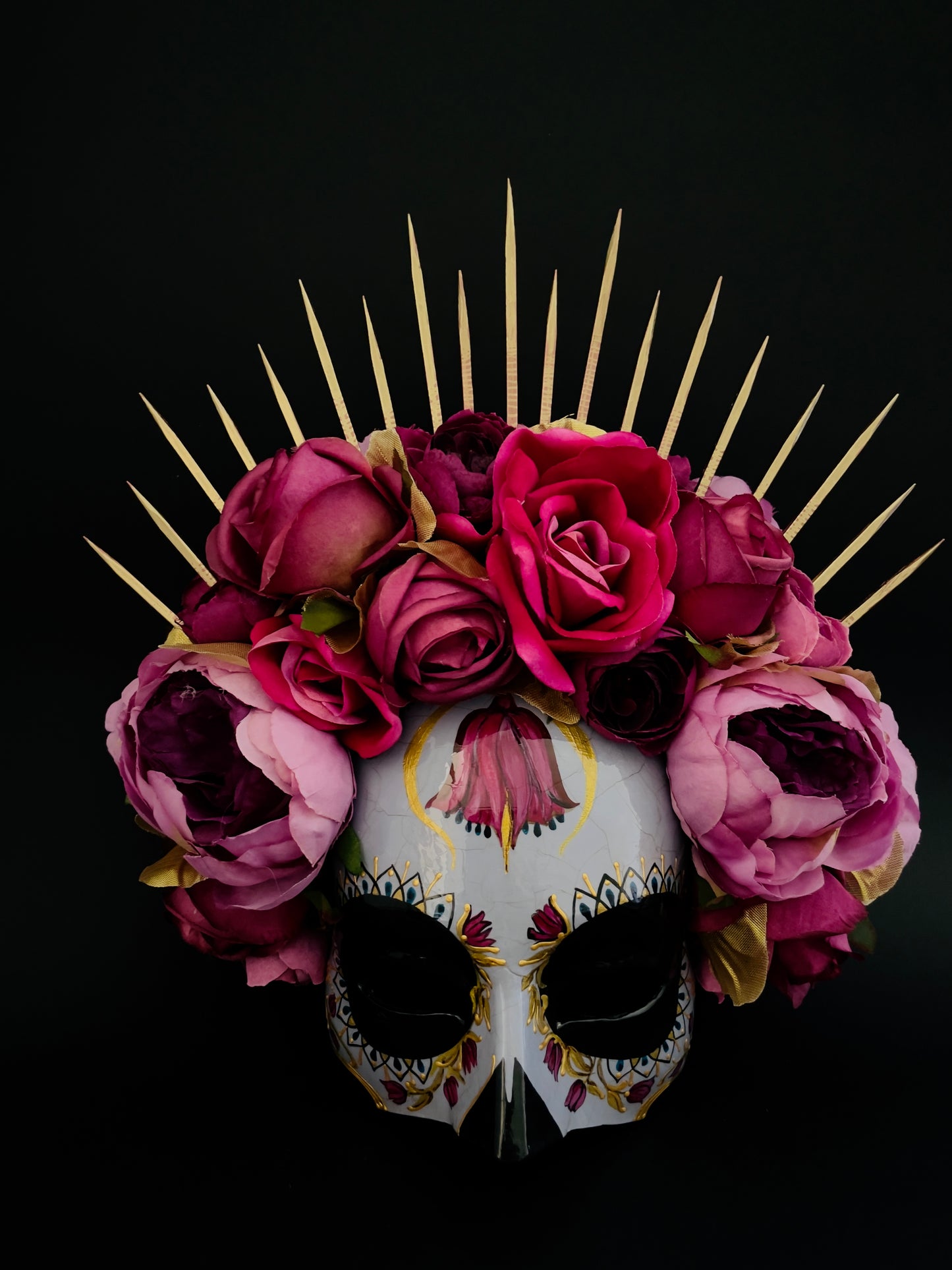 Purple and pink Catrina mask. Day of the dead art.