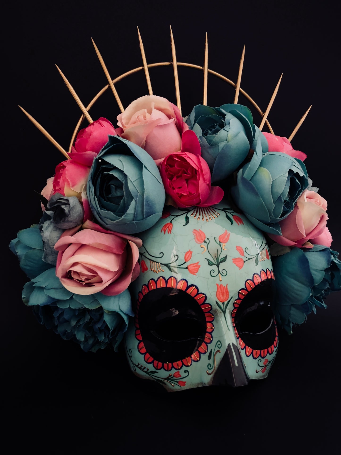 Half face blue Catrina mask