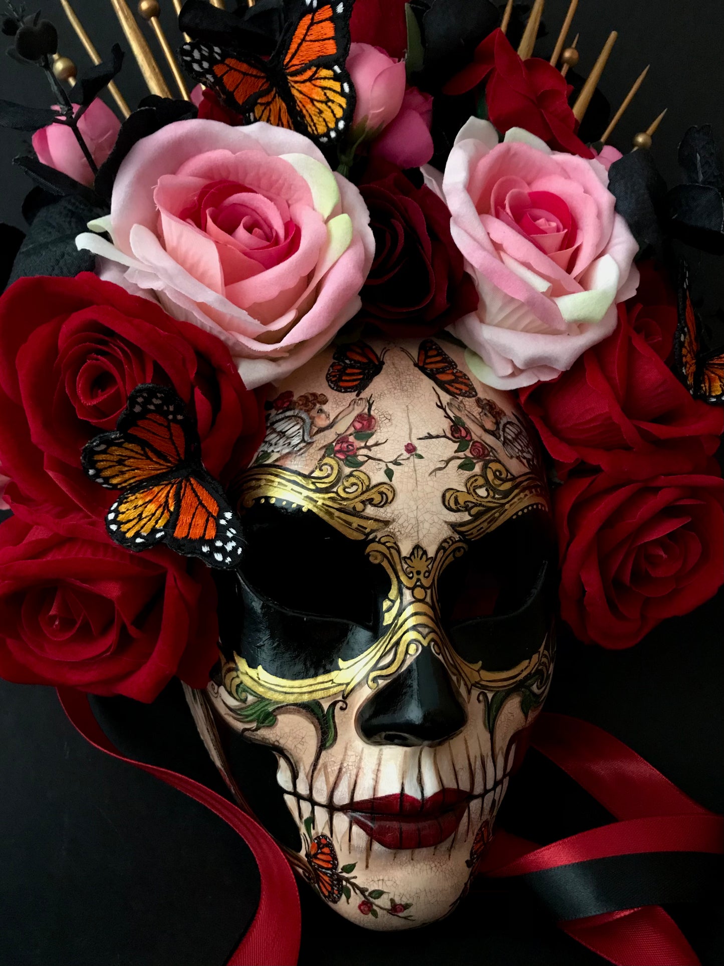 Catrina mask with angels and butterflies