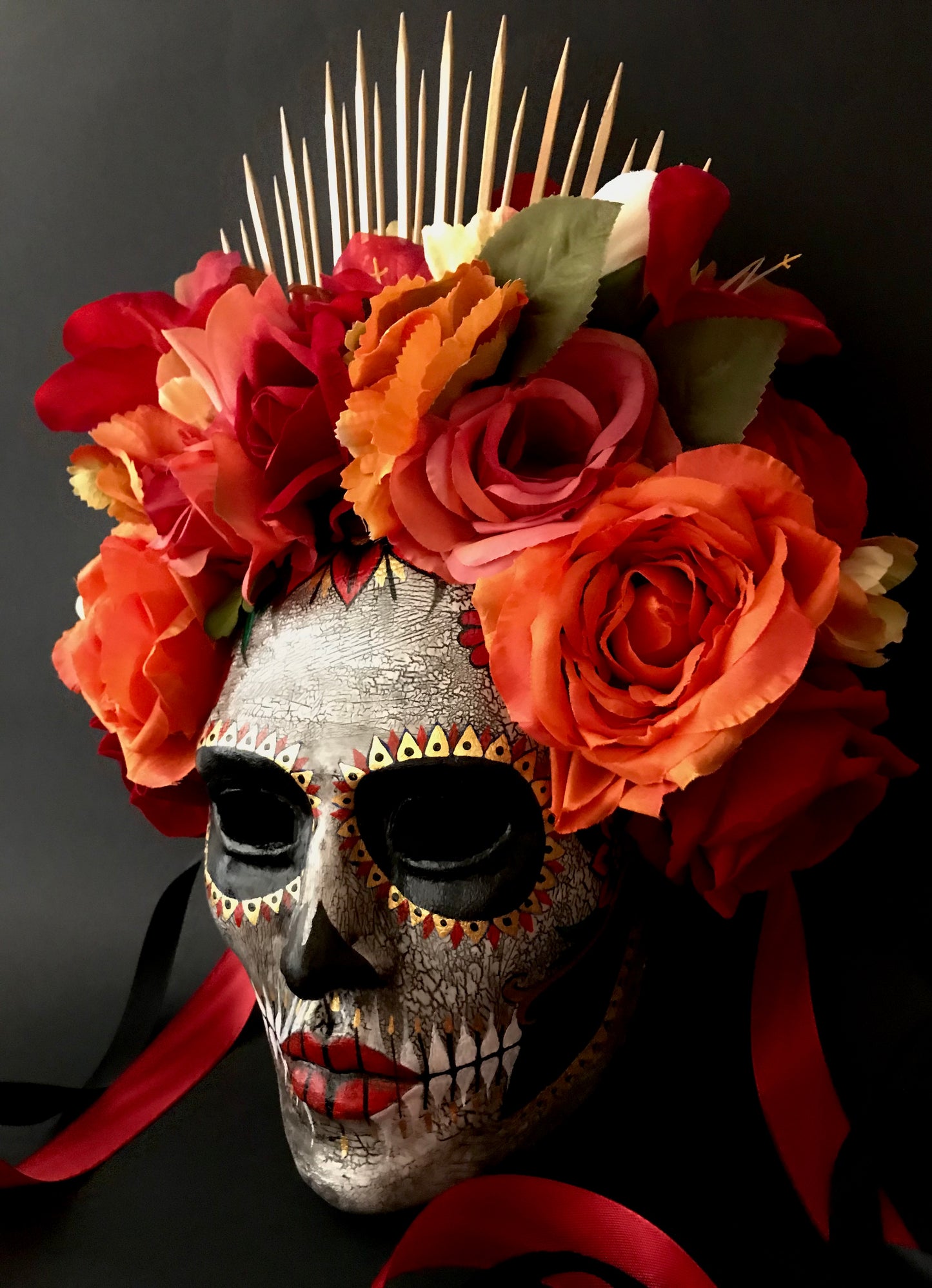 Catrina mask with orange flowers