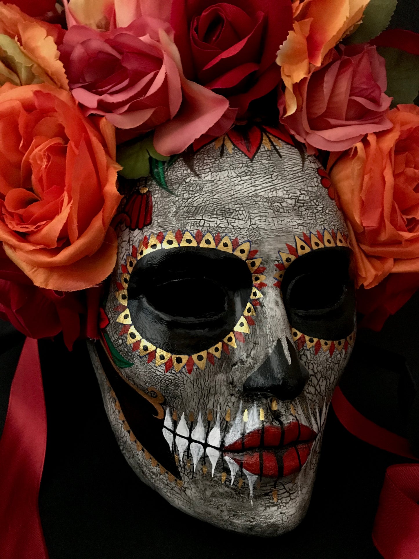 Catrina mask with orange flowers