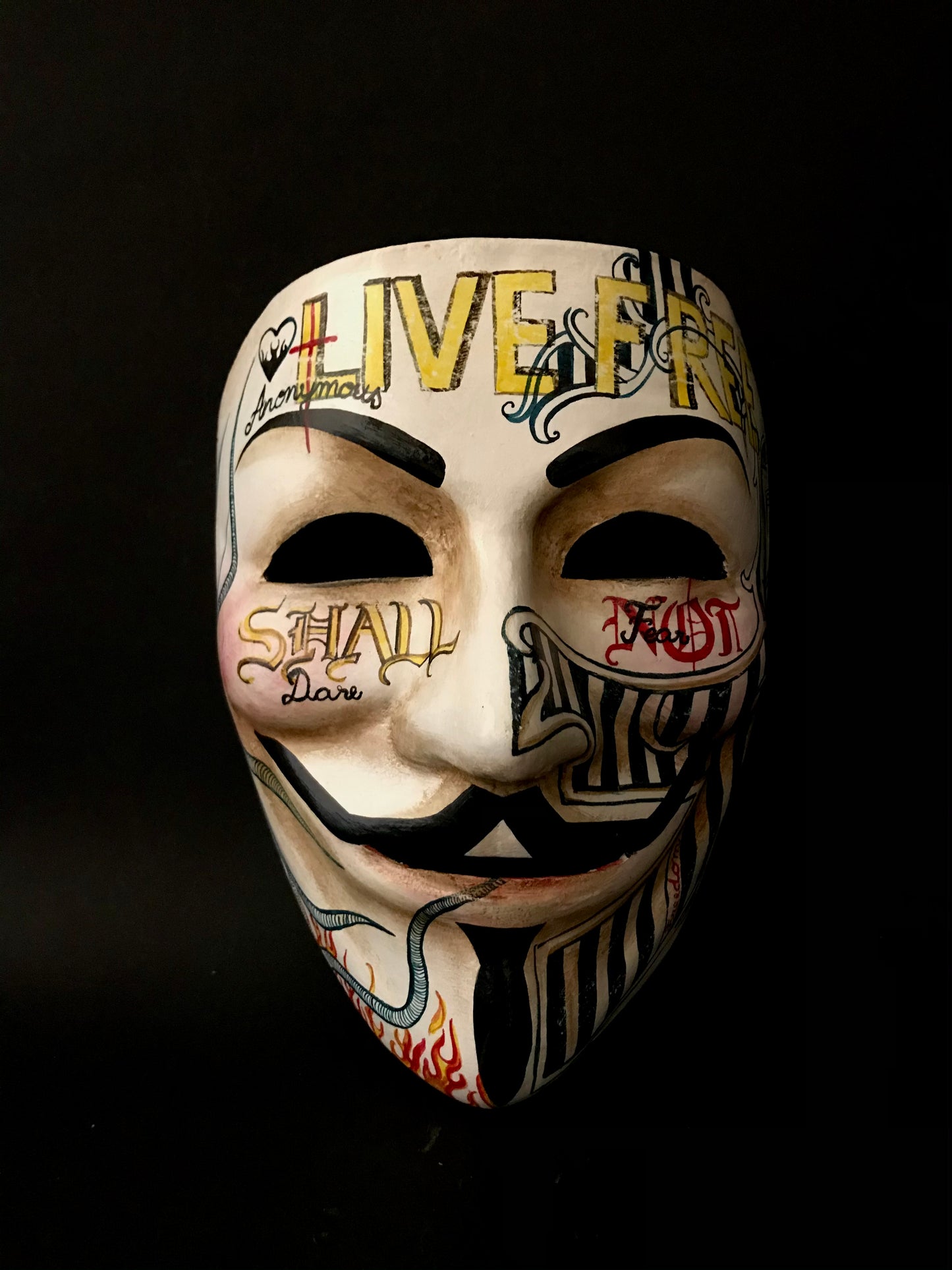 Anonymous mask with tattoos