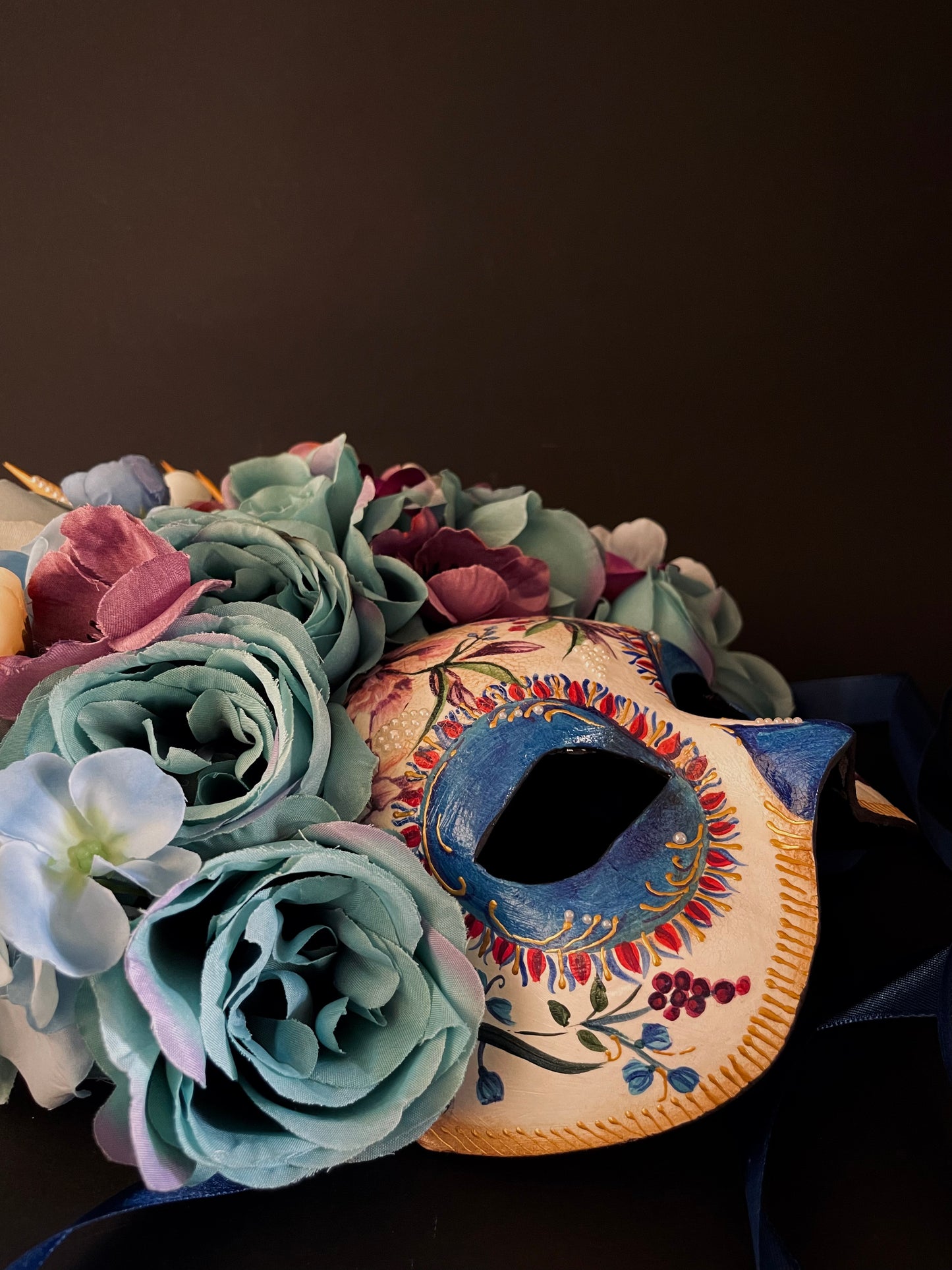 Half face blue Catrina mask.Day of the dead mask.