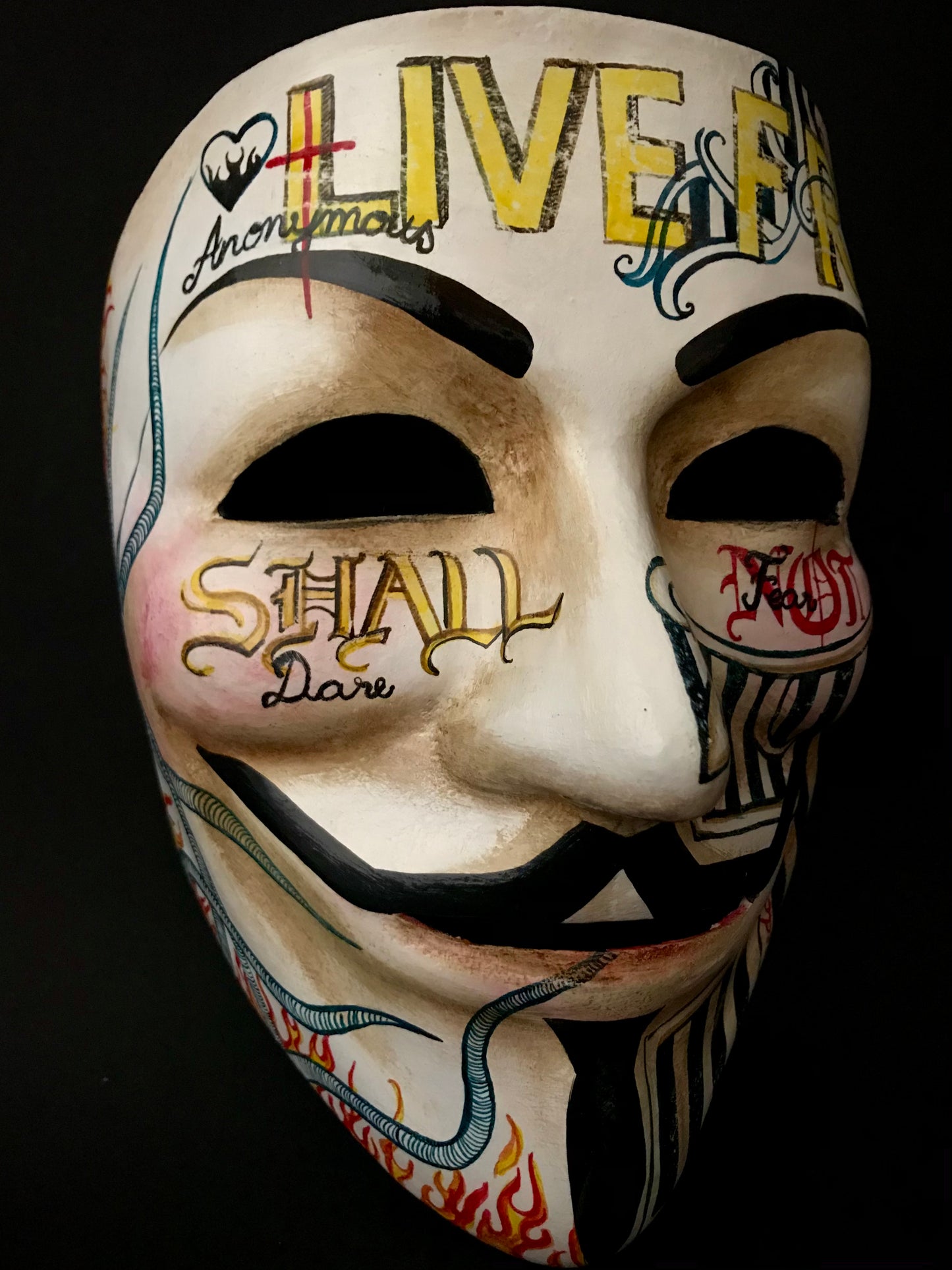 Anonymous mask with tattoos