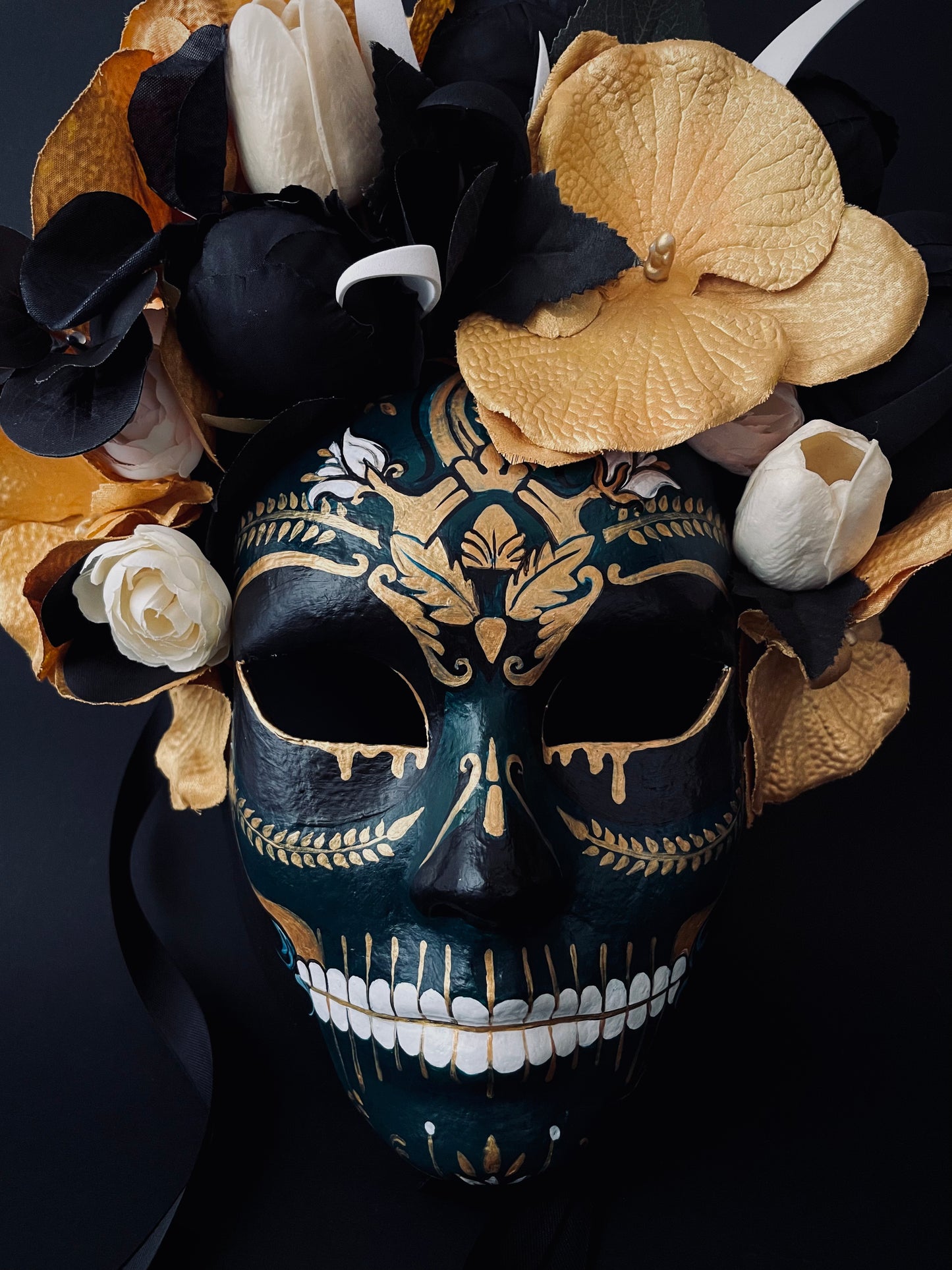 Dark green Catrina mask. Day of the dead mask